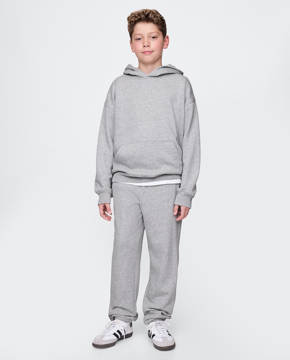 Pantalón largo de algodón, cintura elástica con cordones de niño - Gap - Gris Gris-1