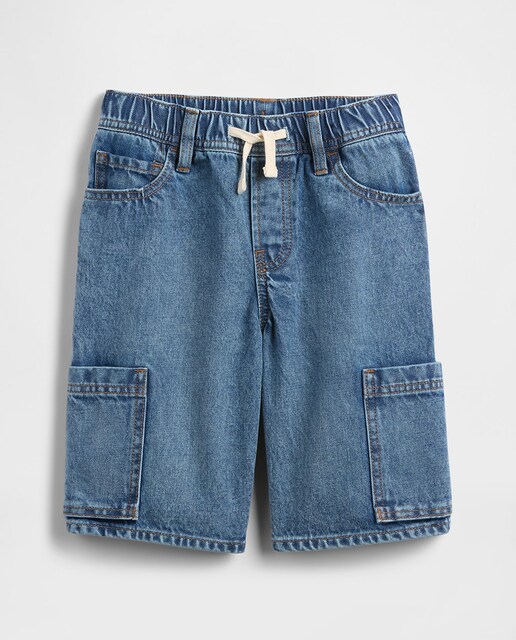 Bermudas vaqueros con cintura elástica y cordones de niño