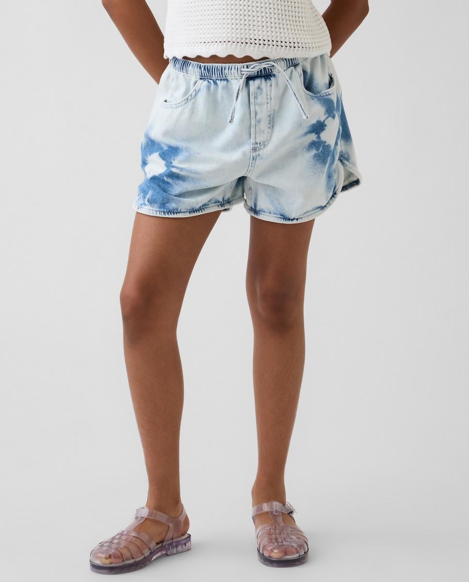 Calções de Ganga com Cintura Subida e Efeito Tie Dye Gap Azul-claro-2