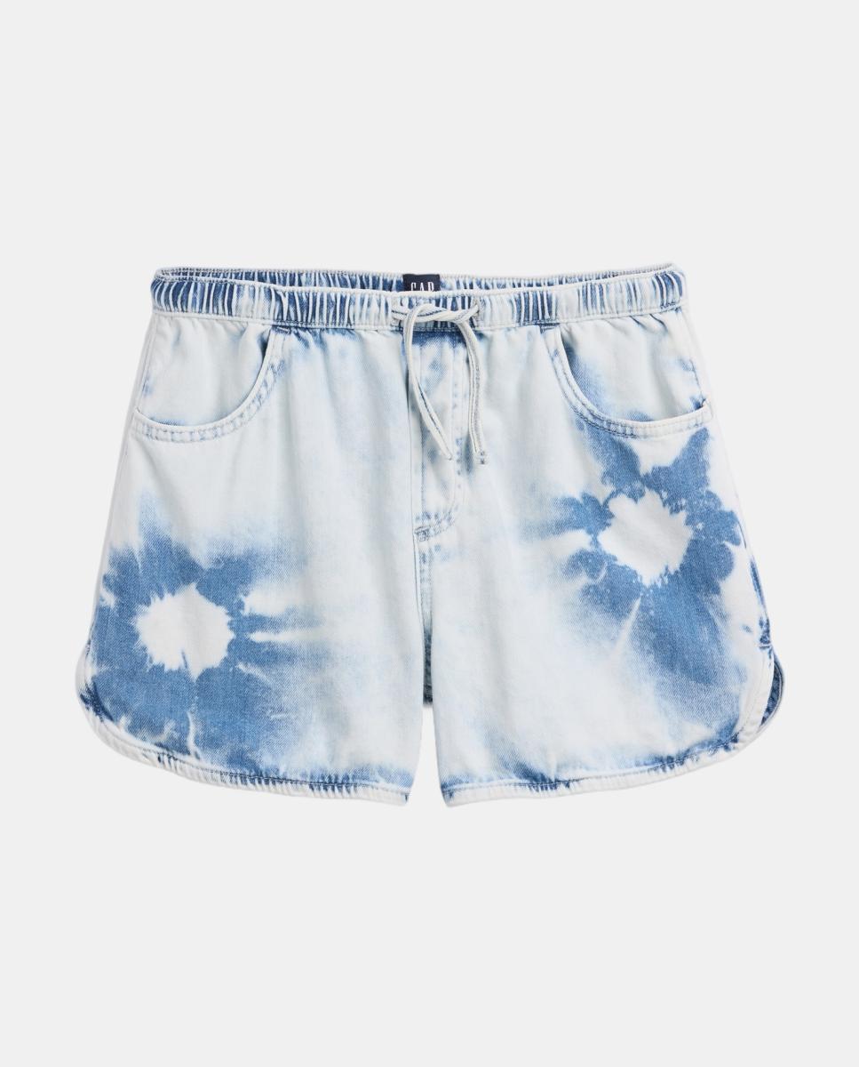 Calções de Ganga com Cintura Subida e Efeito Tie Dye Gap Azul-claro-4