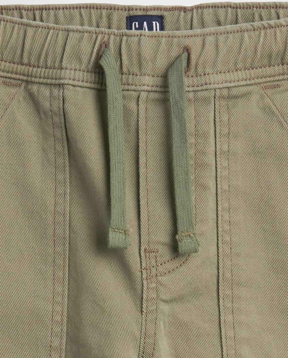 Calções Folgados de Ganga com Cintura Elástica e Bolsos Gap Castanho-3