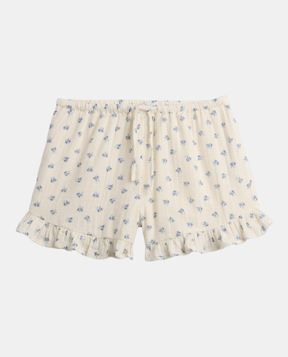 Calções Largos de Cintura Elástica com Cordões Branco-4