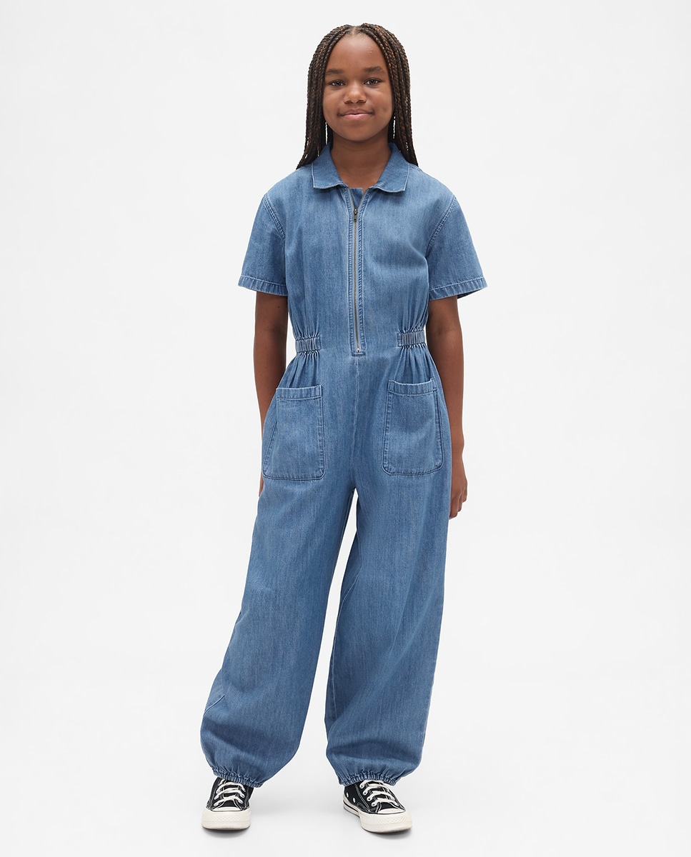 Macacão de Ganga com Manga Curta Azul-1