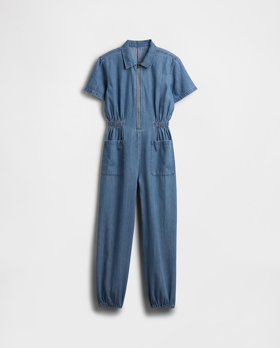 Macacão de Ganga com Manga Curta Azul-2