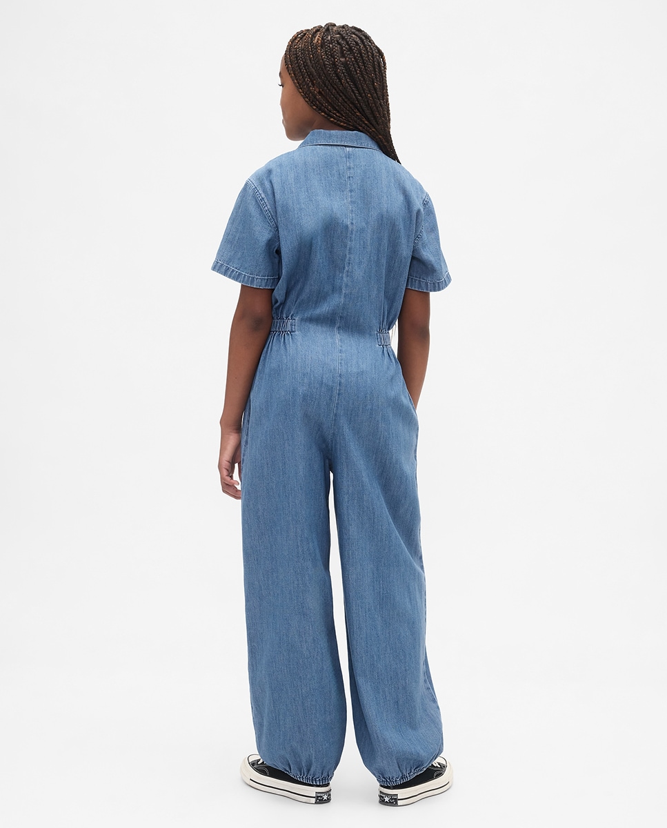 Macacão de Ganga com Manga Curta Azul-3