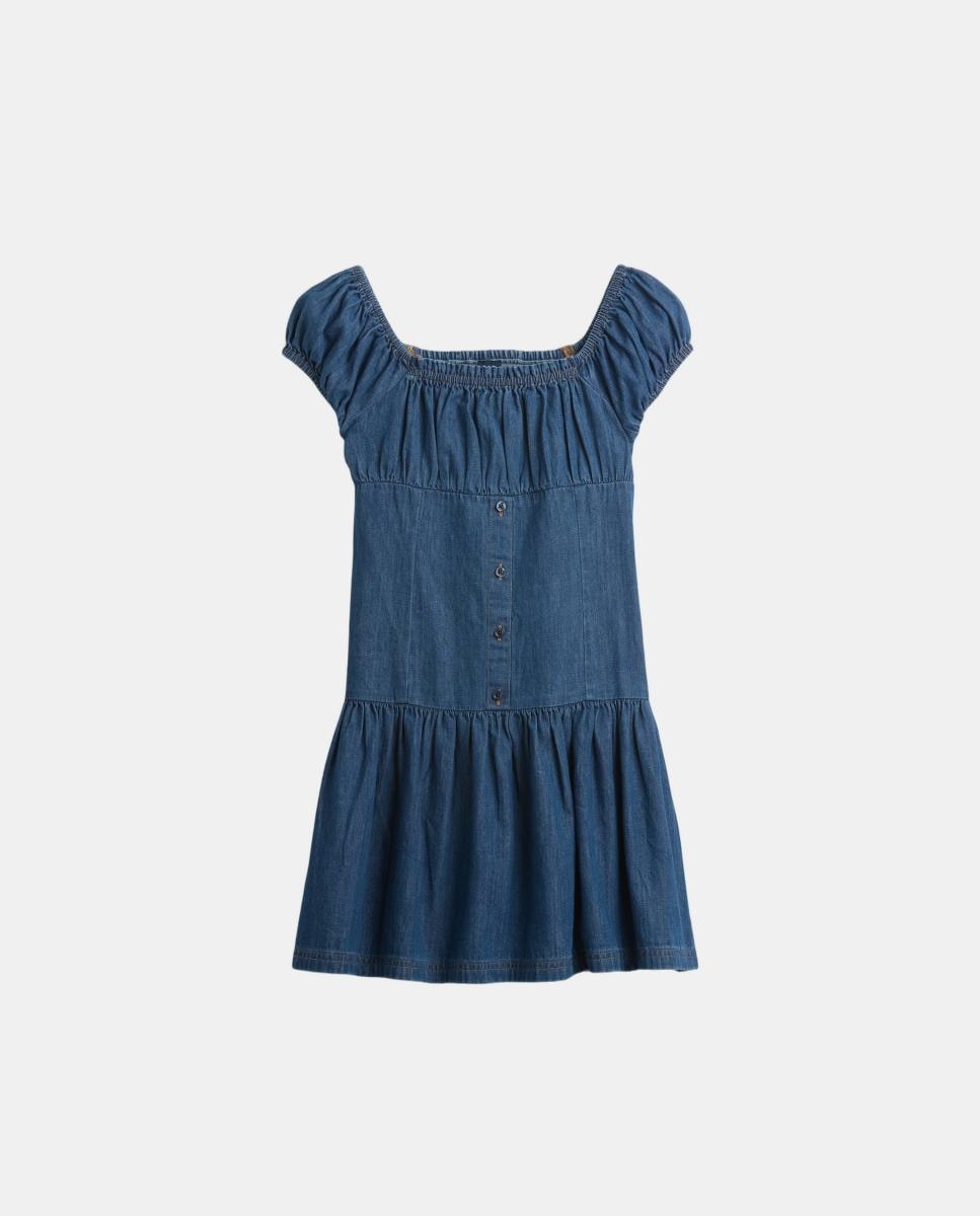 Vestido de Ganga Curto com Cintura Baixa Azul-claro-2