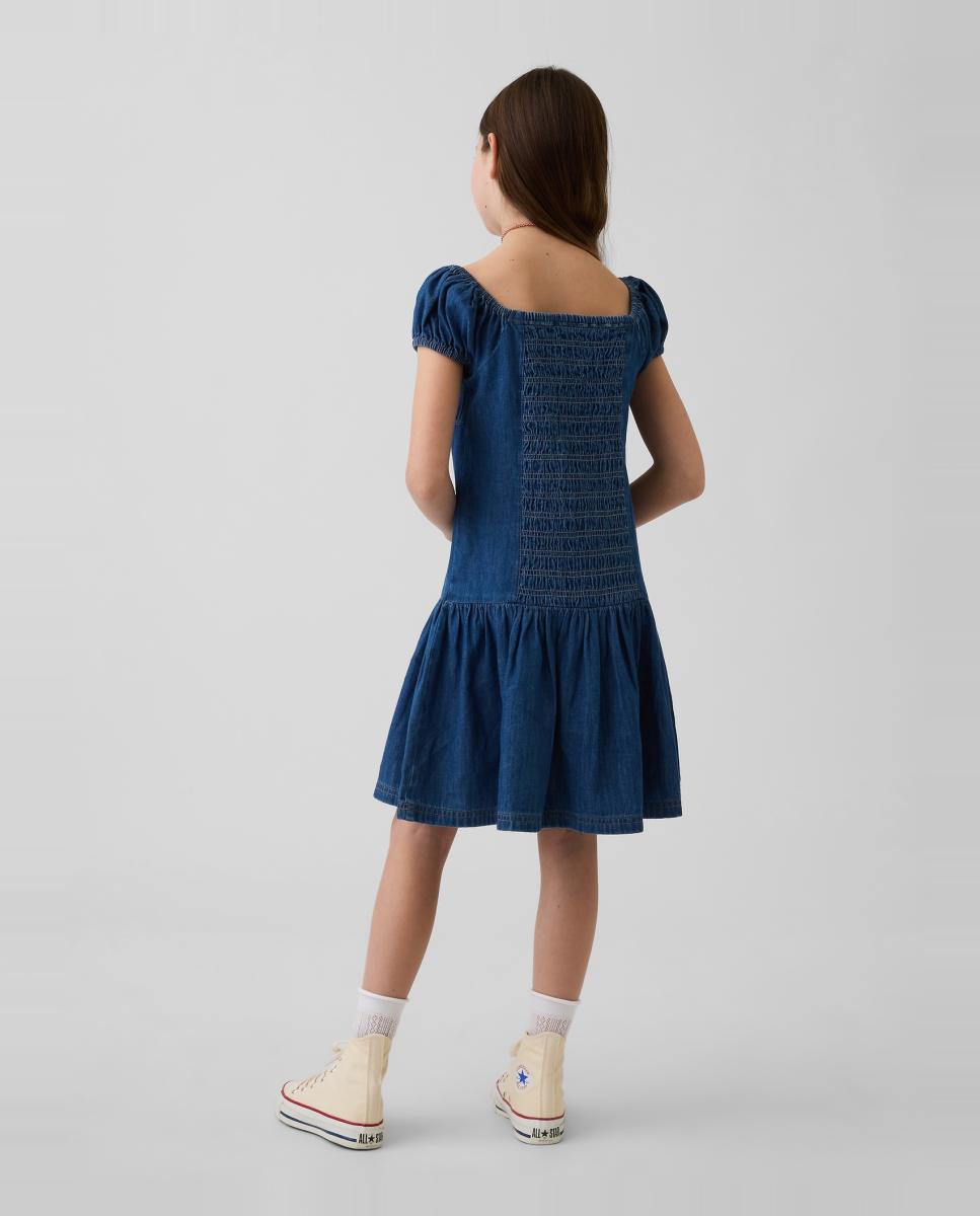 Vestido de Ganga Curto com Cintura Baixa Azul-claro-3