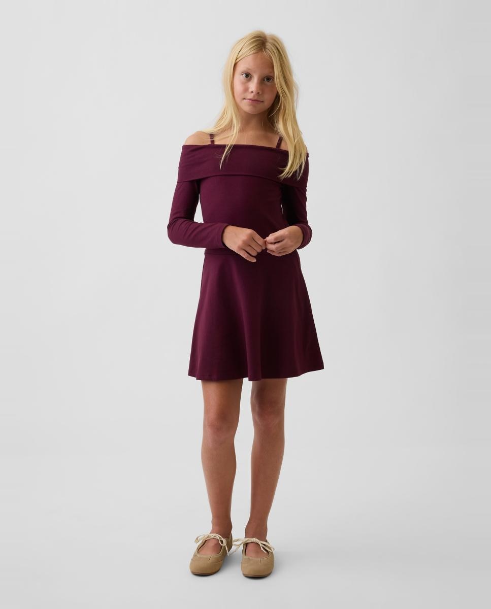 Vestido de niña manga larga con hombros descubiertos - Gap - Rojo Teja Rojo Teja-1