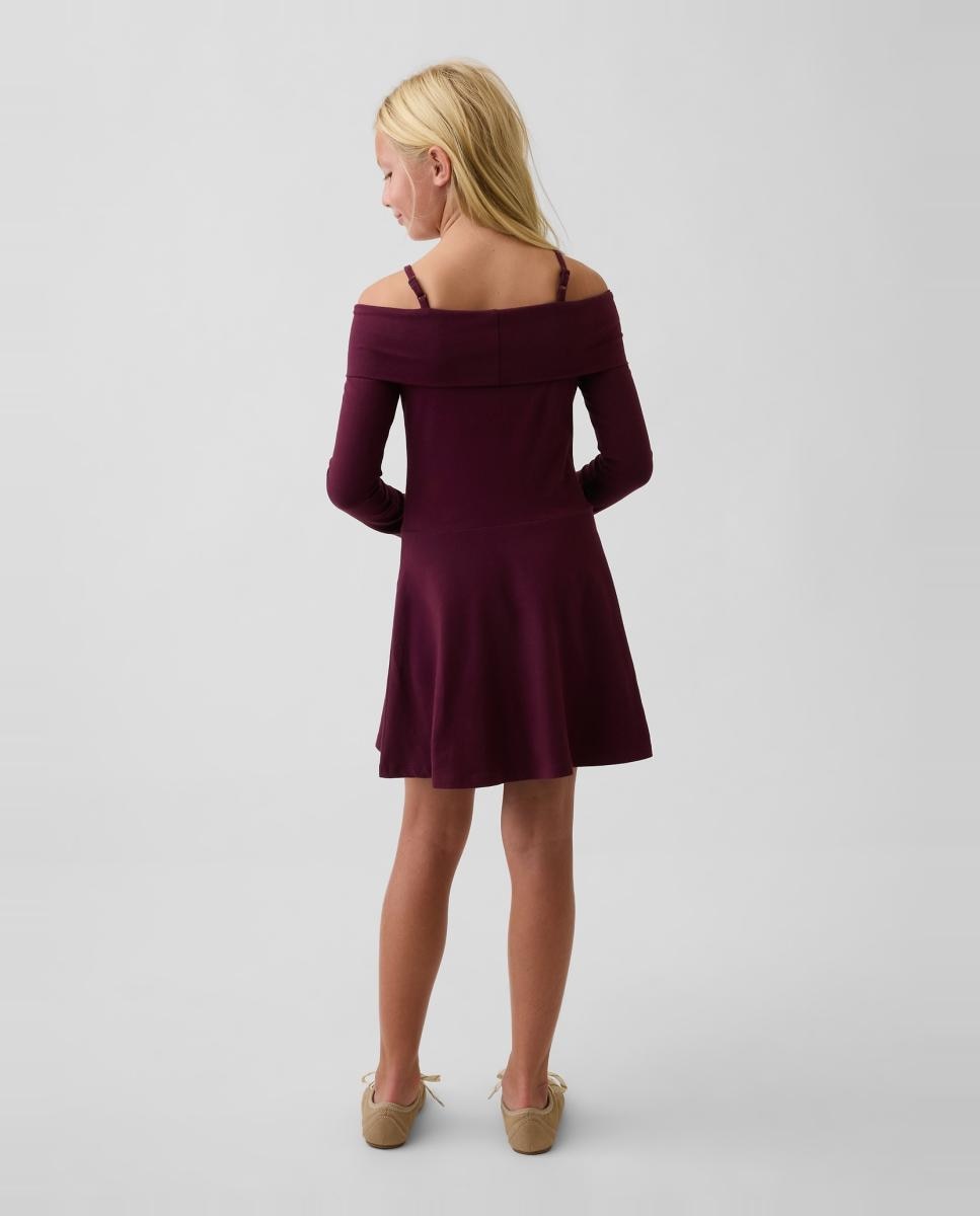 Vestido de niña manga larga con hombros descubiertos - Gap - Rojo Teja Rojo Teja-2