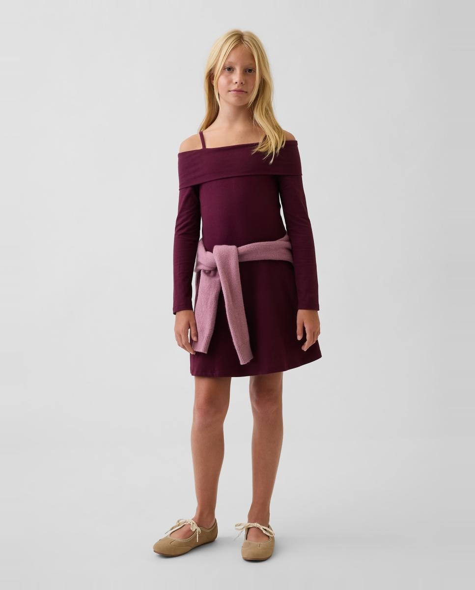 Vestido de niña manga larga con hombros descubiertos - Gap - Rojo Teja Rojo Teja-3