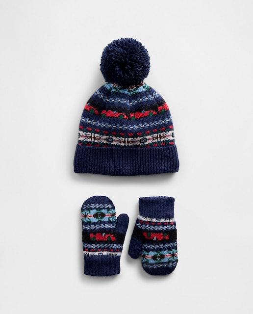 Imagen 0 de Conjunto para bebé y niño pequeño de gorro y manoplas con pompón Fair Isle