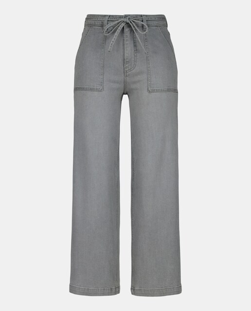 Pantalón denim crop cullote con cinturón