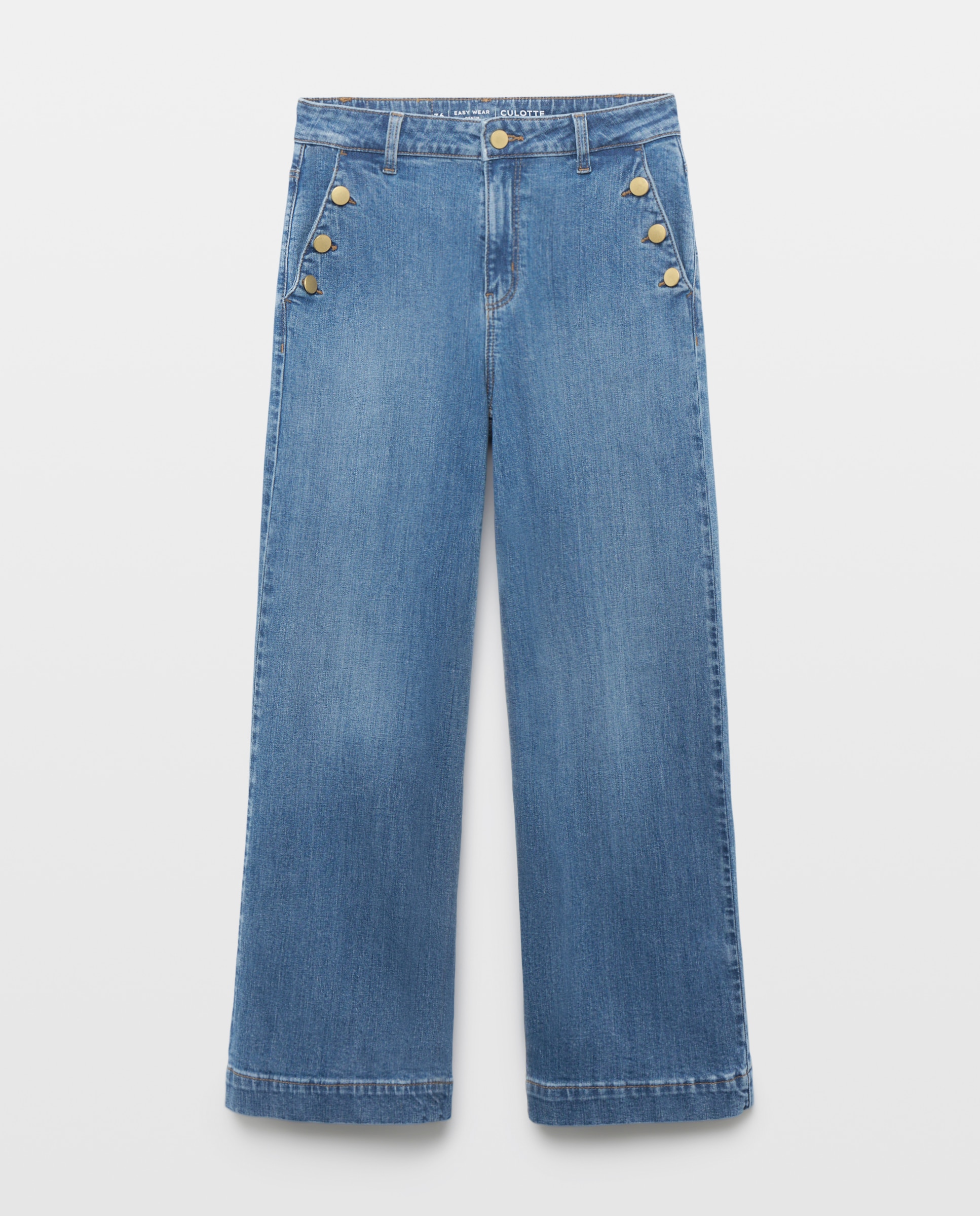 Pantalón denim de mujer crop culotte abotonado - Easy Wear - Indigo Indigo-5