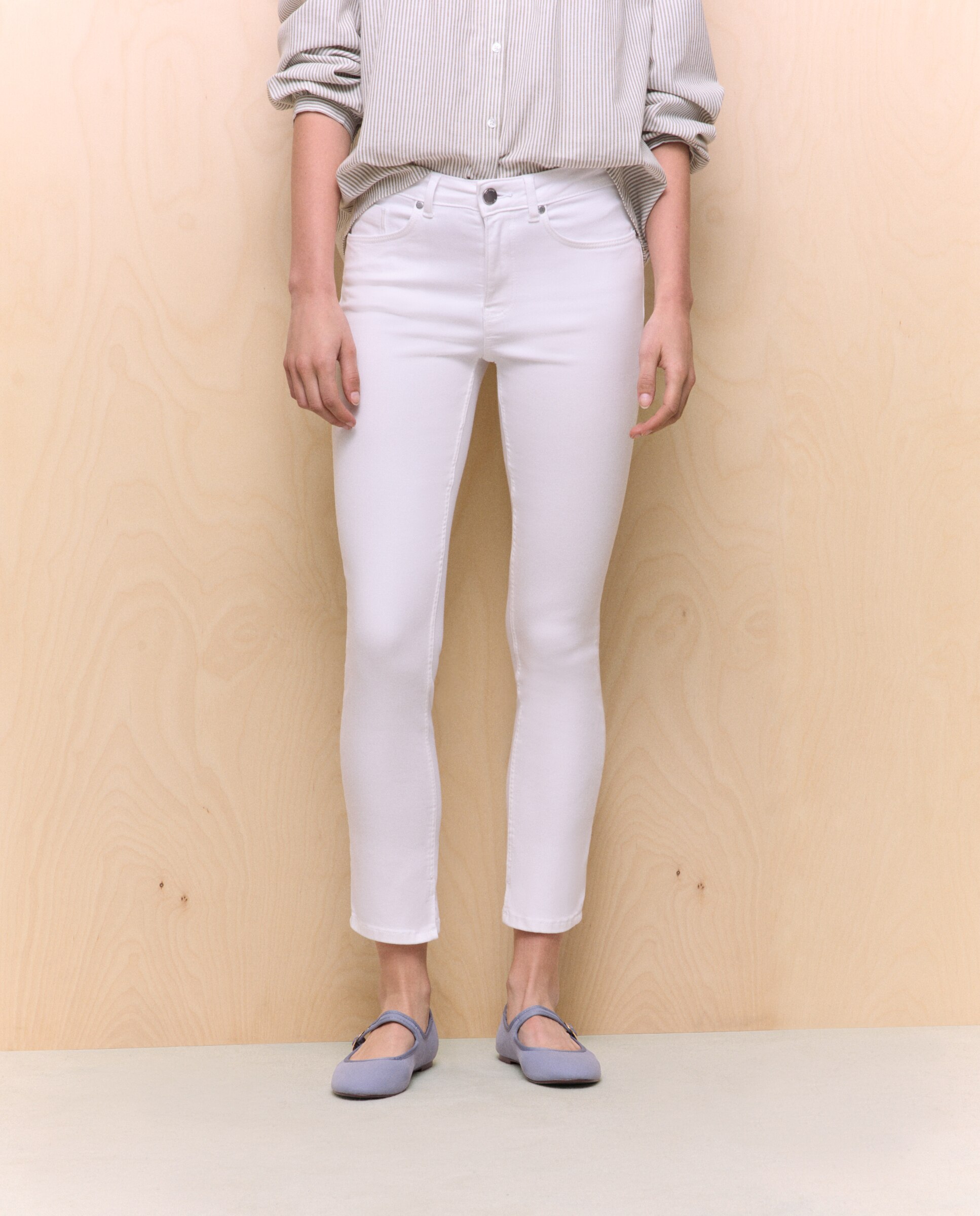 Pantalón denim de mujer slim - Easy Wear - Azul Suave Blanco-2