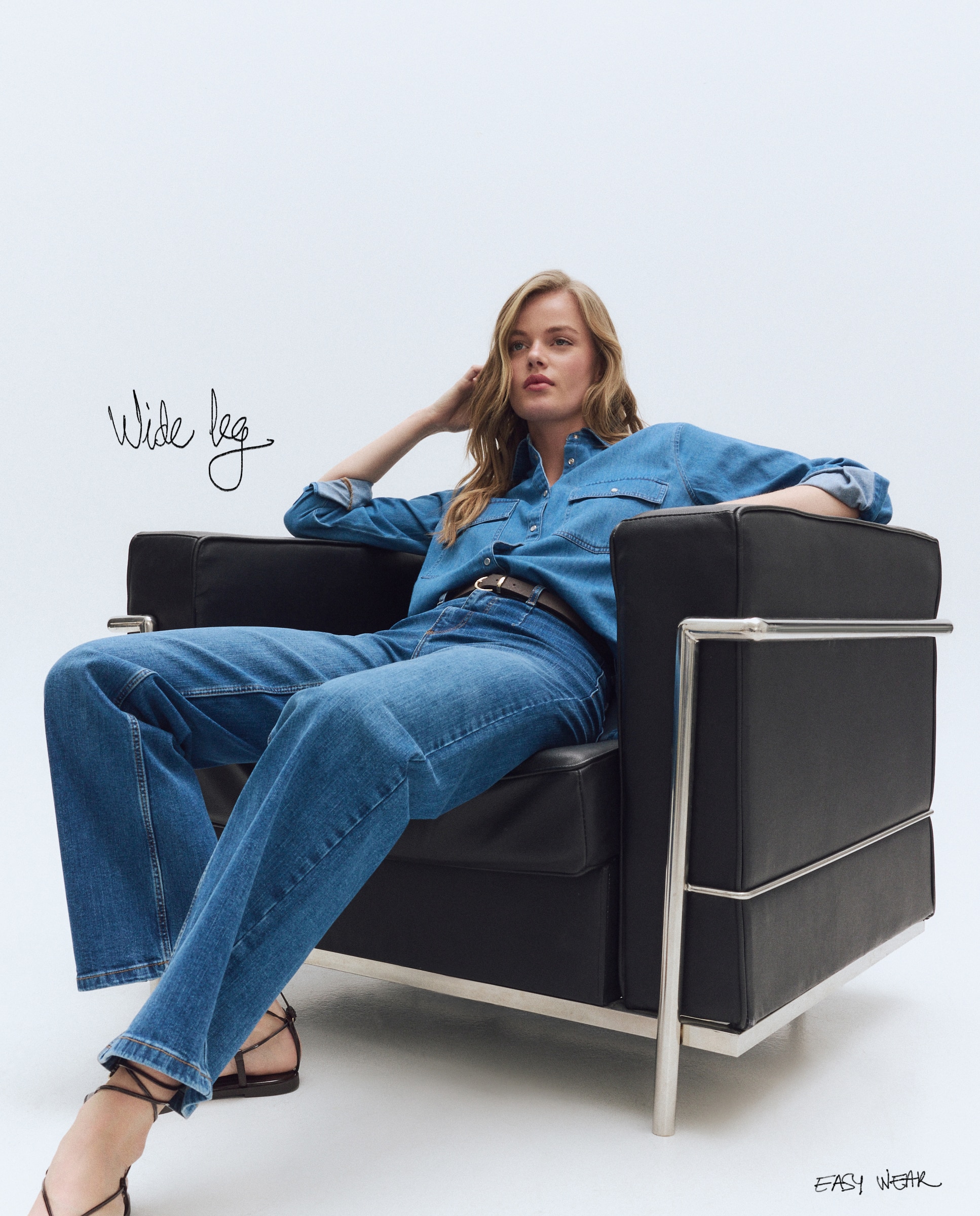 Imagen 0 de Pantalón denim  de mujer wideleg con cinturón Azul