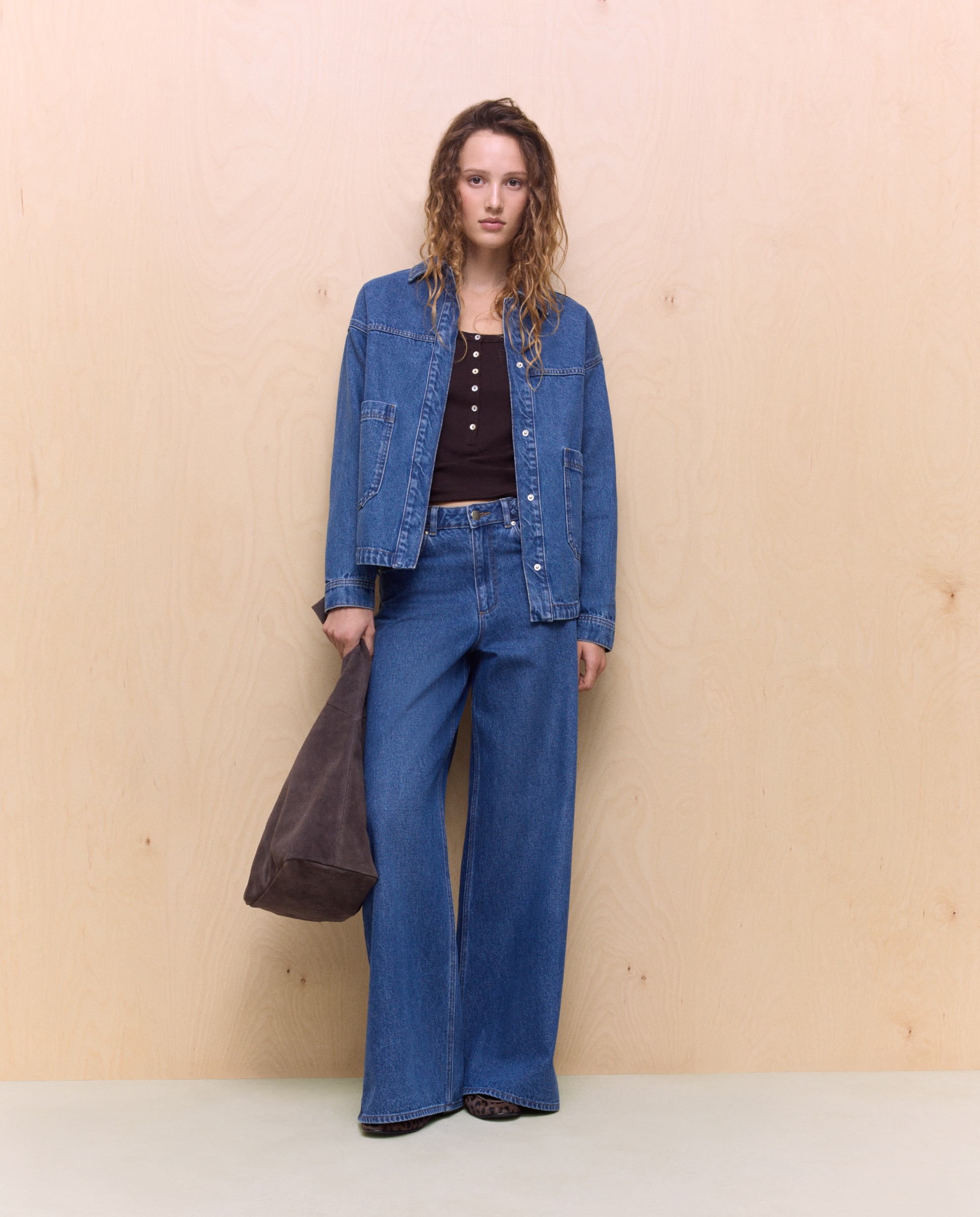 Imagen 0 de Pantalón denim  de mujer palazzo con tiro alto Azul índigo