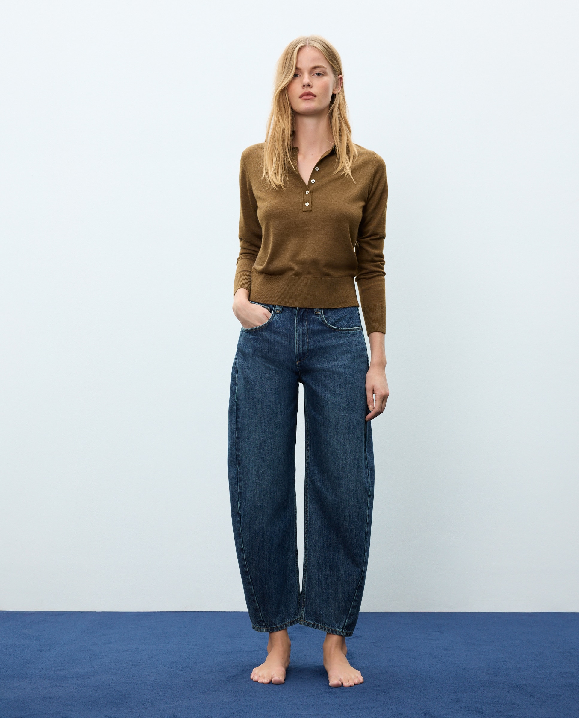 Pantalón denim de mujer barrel con tiro medio - Easy Wear - Azul oscuro Azul oscuro-1