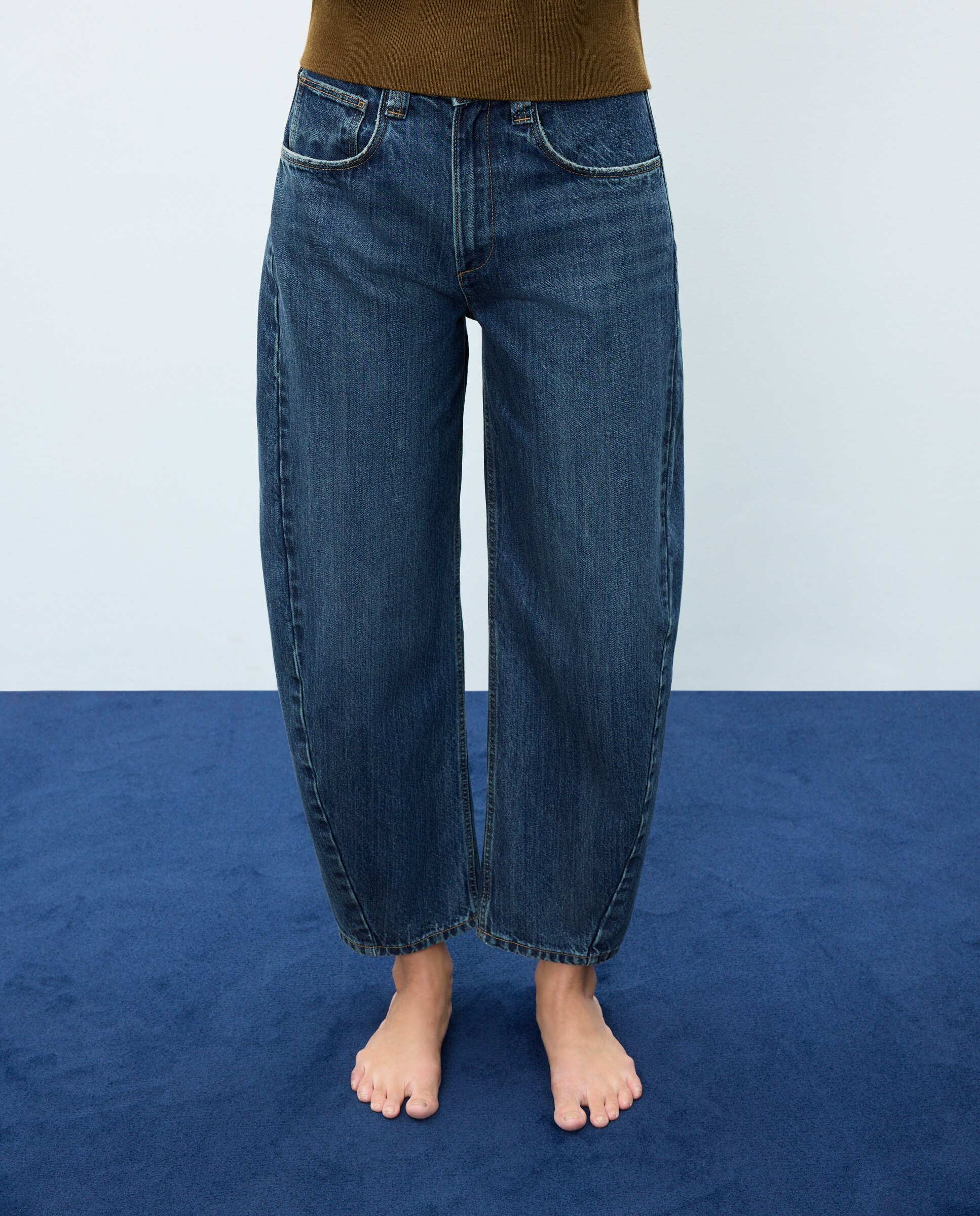Pantalón denim de mujer barrel con tiro medio - Easy Wear - Azul oscuro Azul oscuro-2