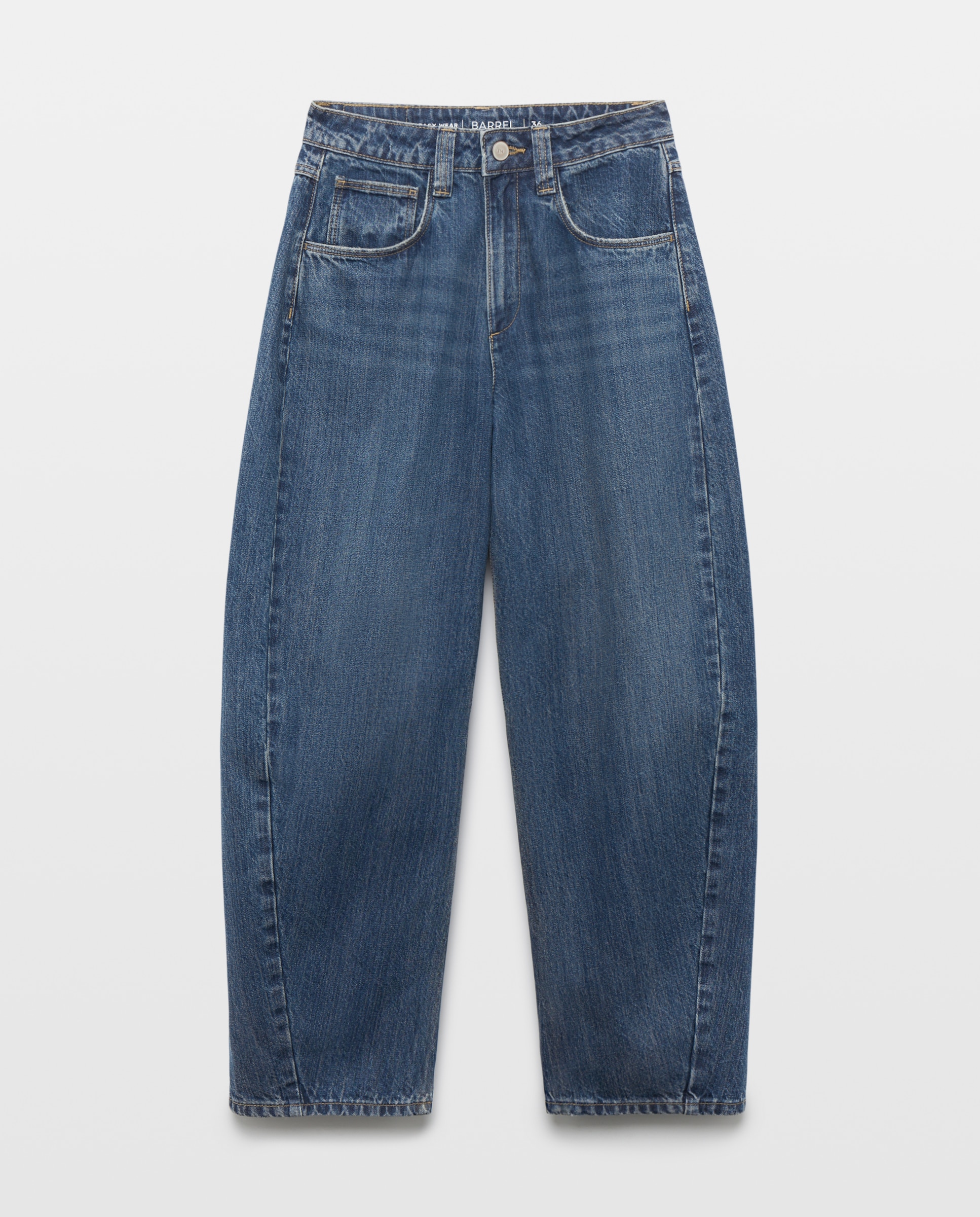 Pantalón denim de mujer barrel con tiro medio - Easy Wear - Azul oscuro Azul oscuro-4