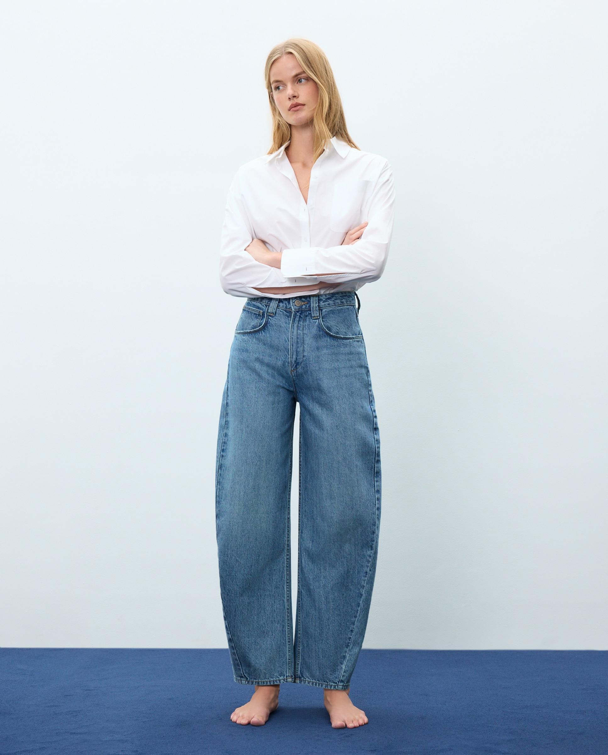 Pantalón denim de mujer barrel con tiro medio - Easy Wear - Azul pálido Azul pálido-1