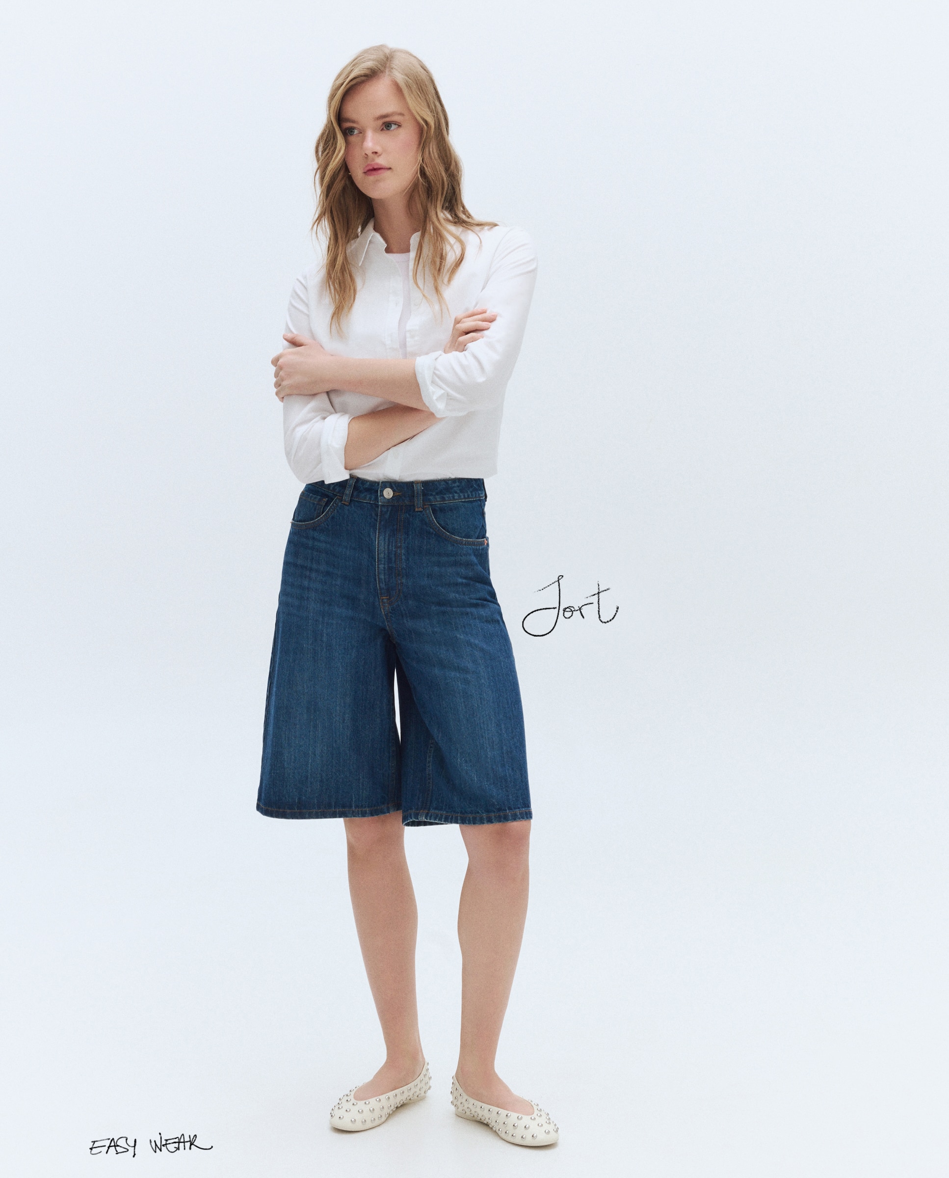 Easy Wear - Bermuda vaquera de mujer larga..