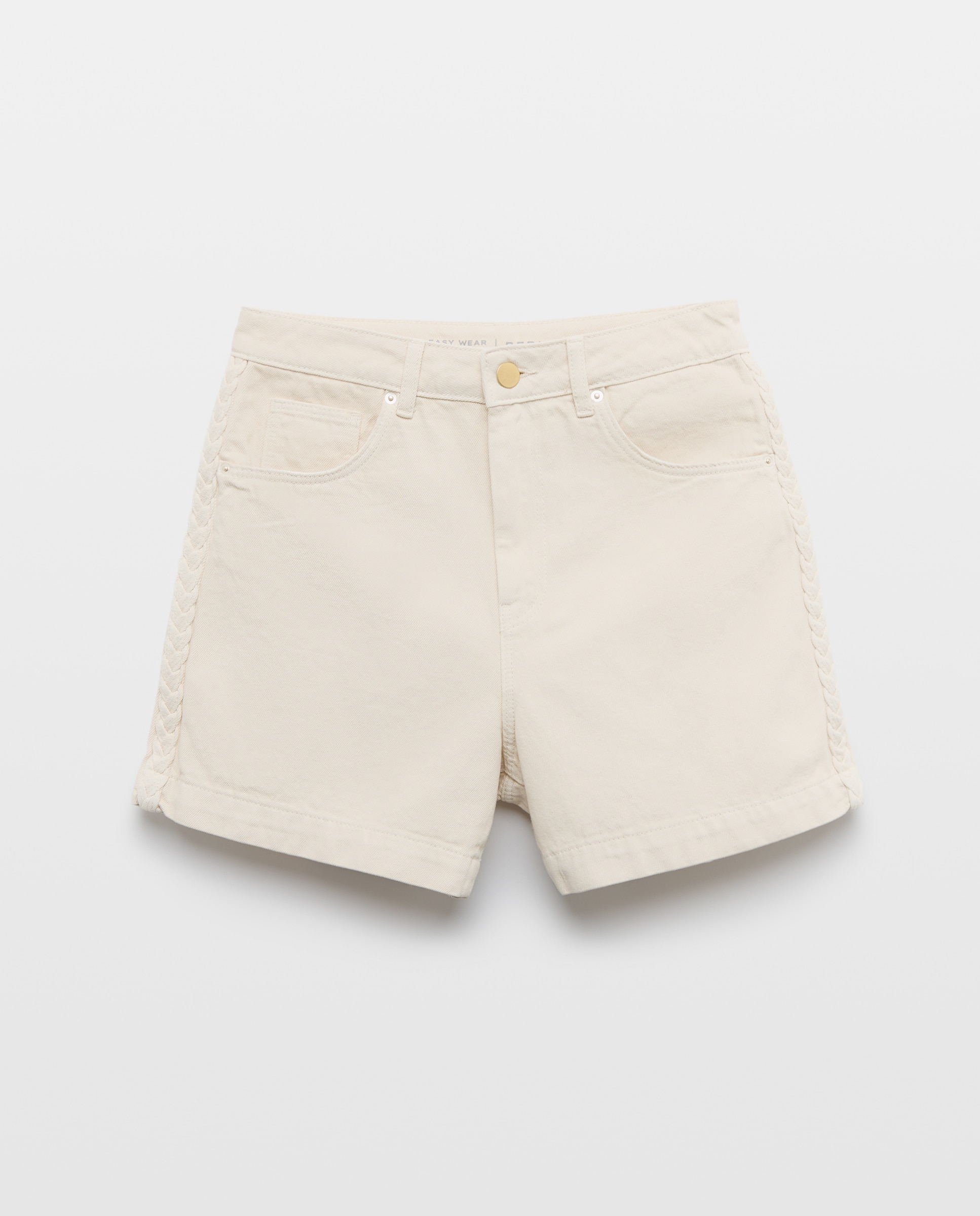 Bermudas de Ganga com Decoração de Trança Branco-marfim-4