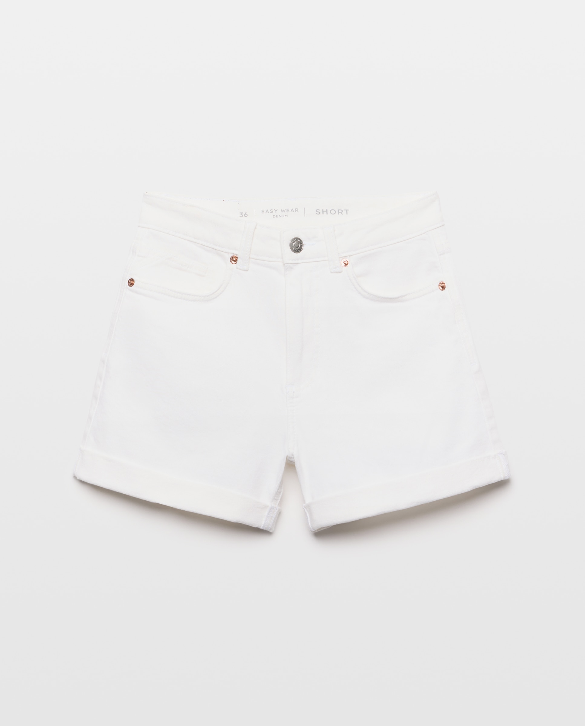 Short vaquero de mujer básico con vuelta - Easy Wear - Azul pálido Blanco roto-4