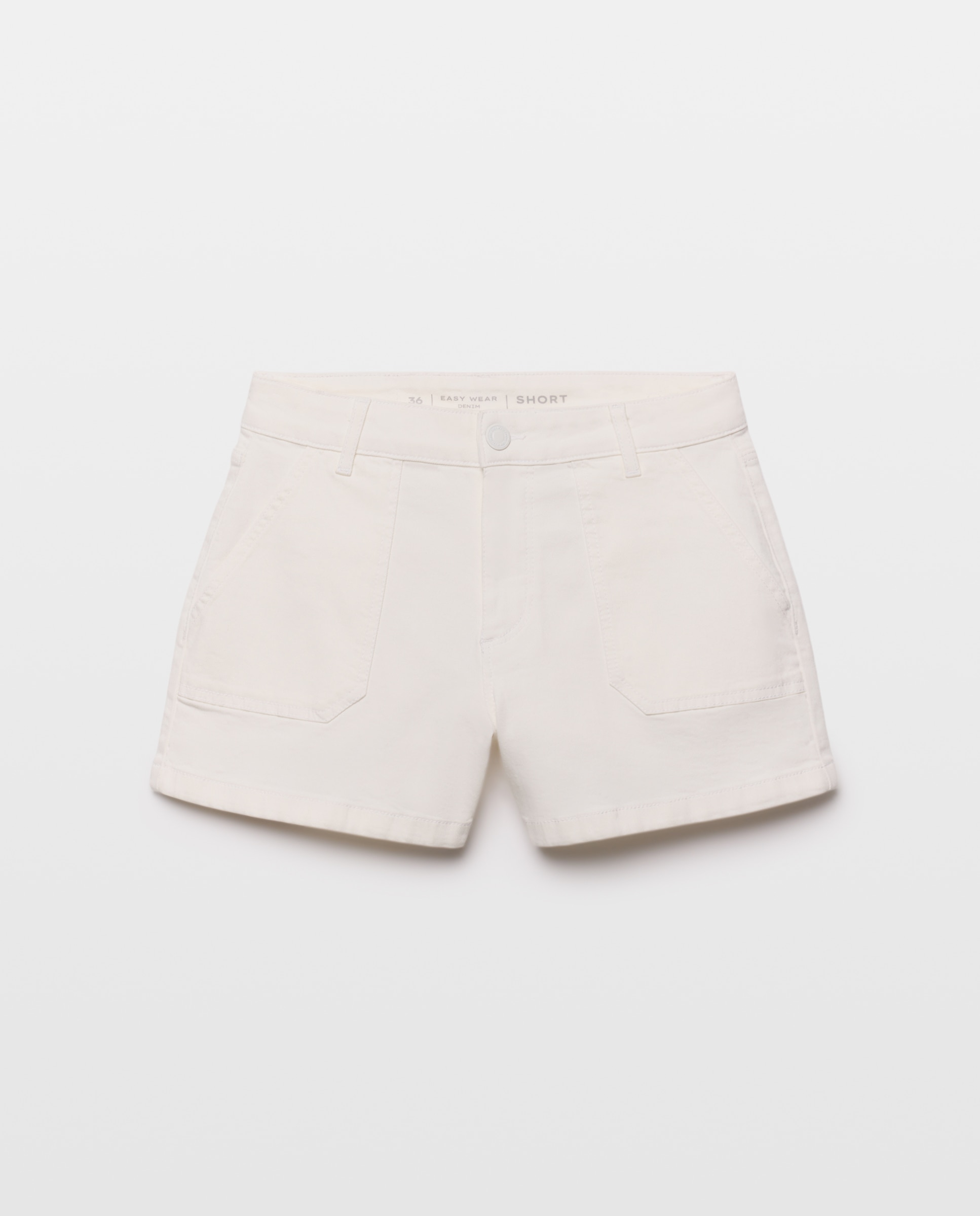 Short vaquero de mujer con bolsillos carpenter - Easy Wear - Beige Blanco roto-4