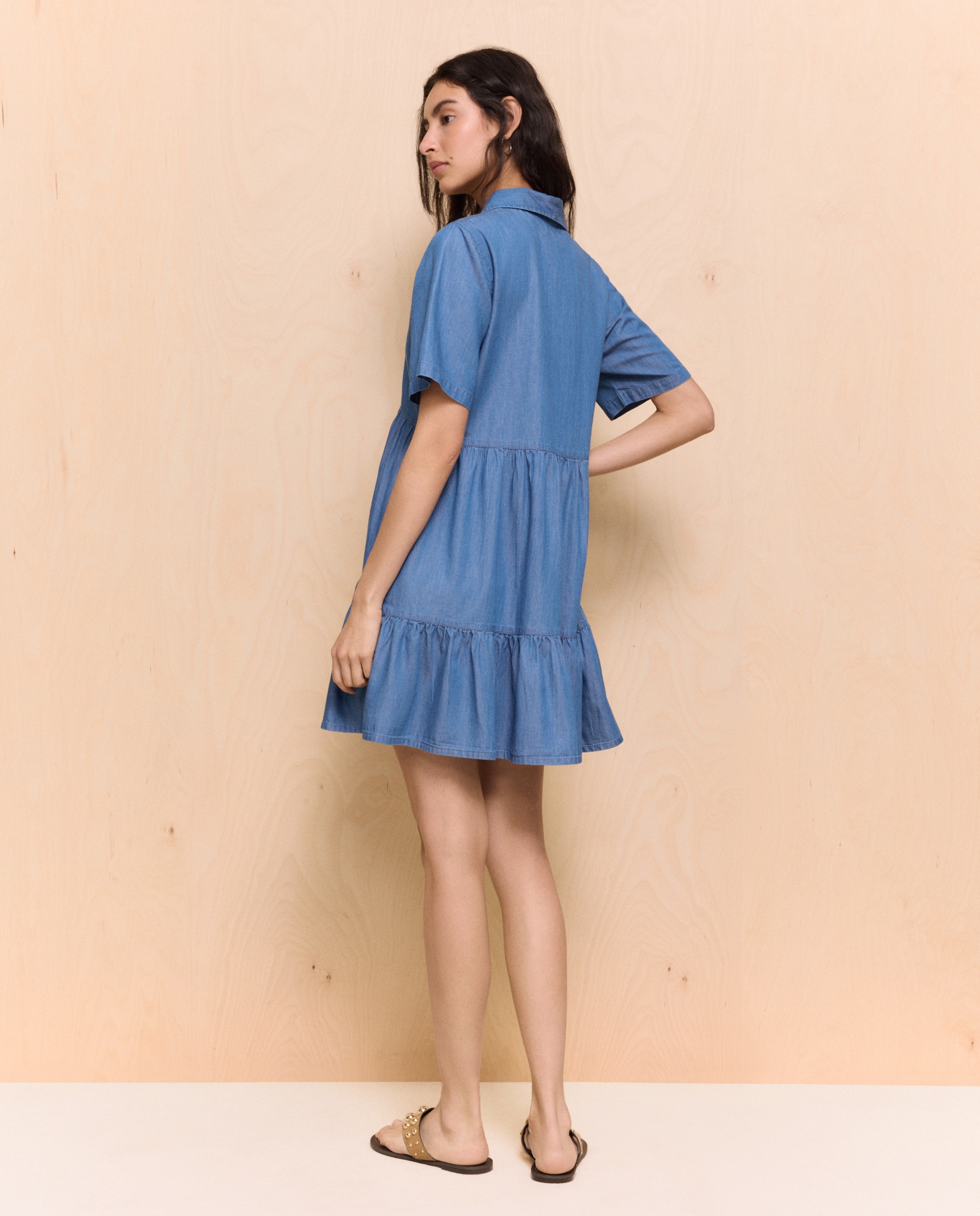 Vestido de Ganga Curto com Painéis Índigo-2