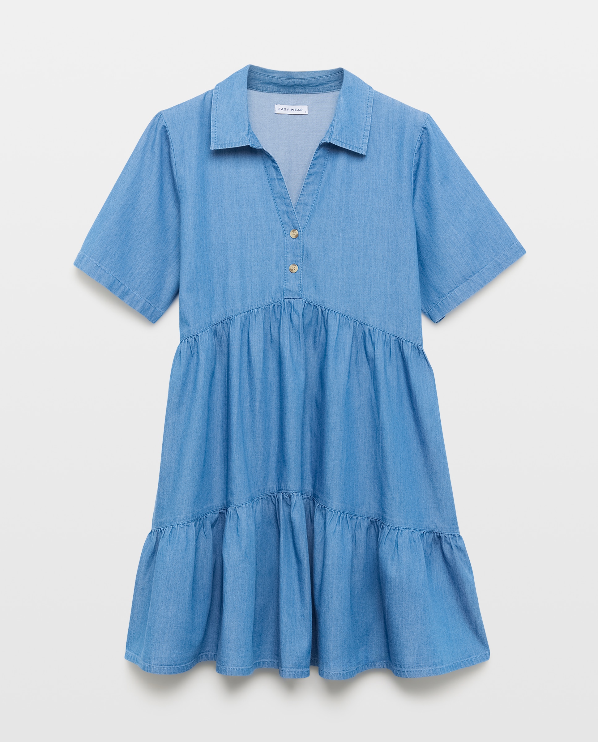 Vestido de Ganga Curto com Painéis Índigo-4