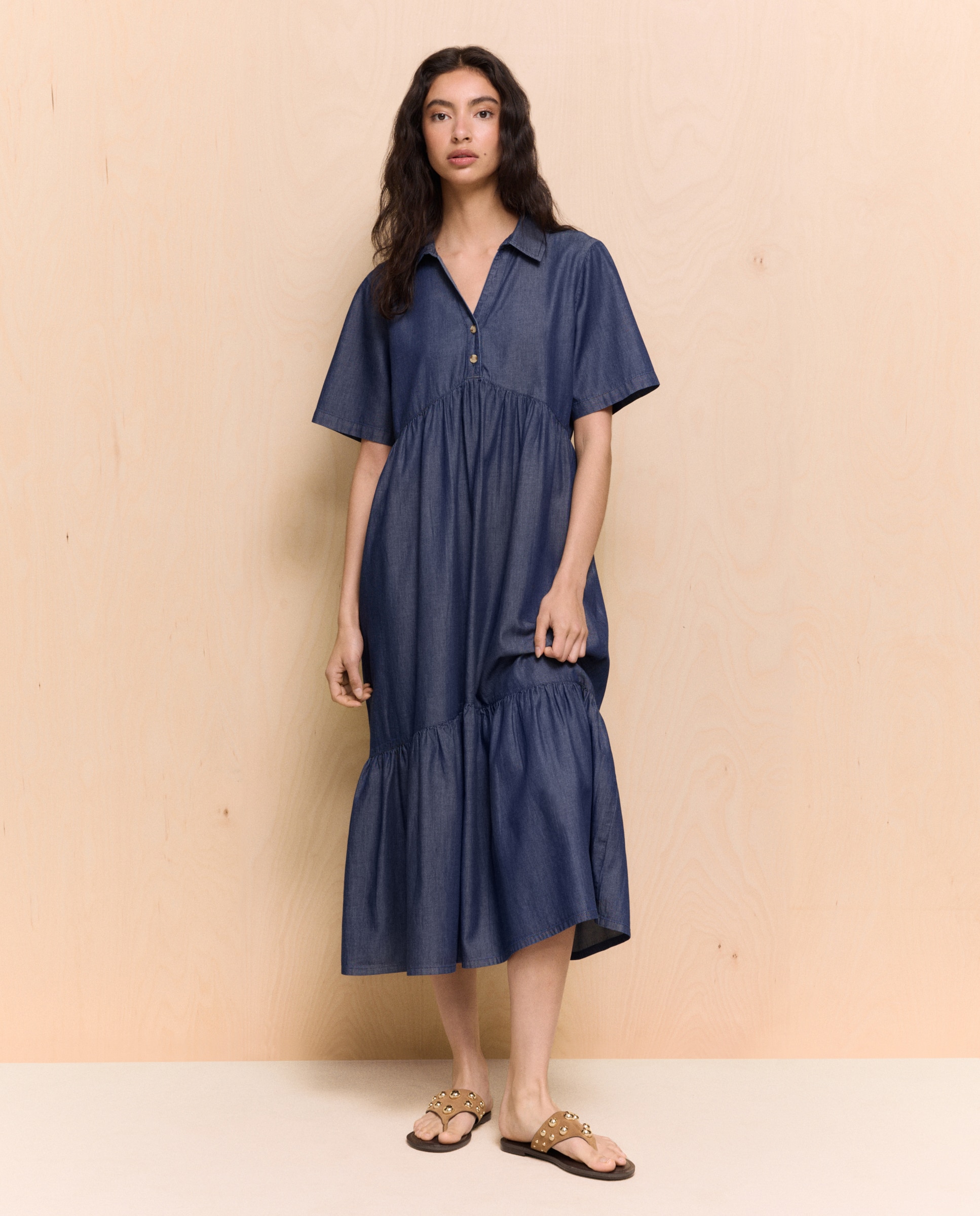 Easy Wear - Vestido vaquero largo con paneles de mujer.