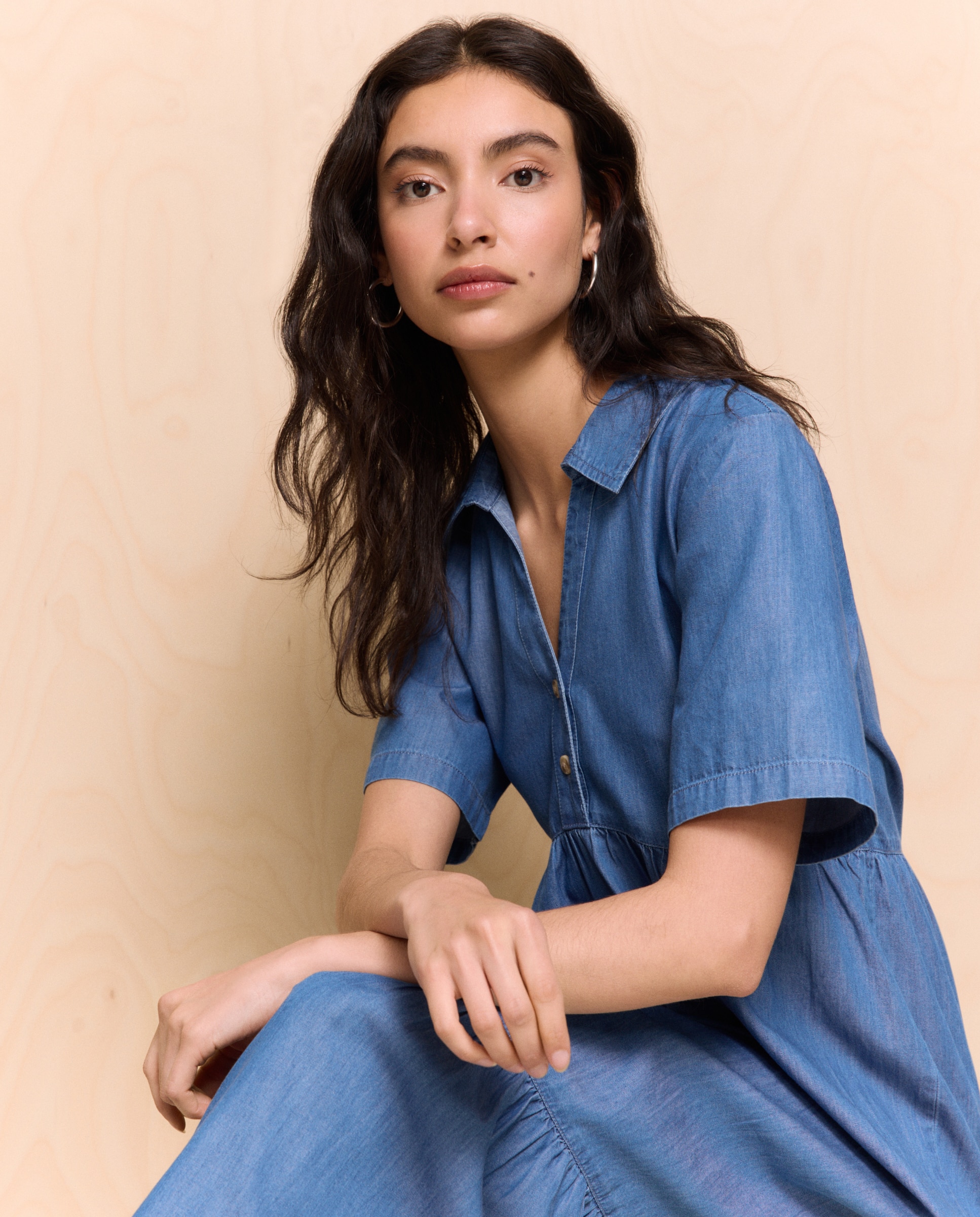 Imagem 0 de Vestido de Ganga Comprido com Painéis