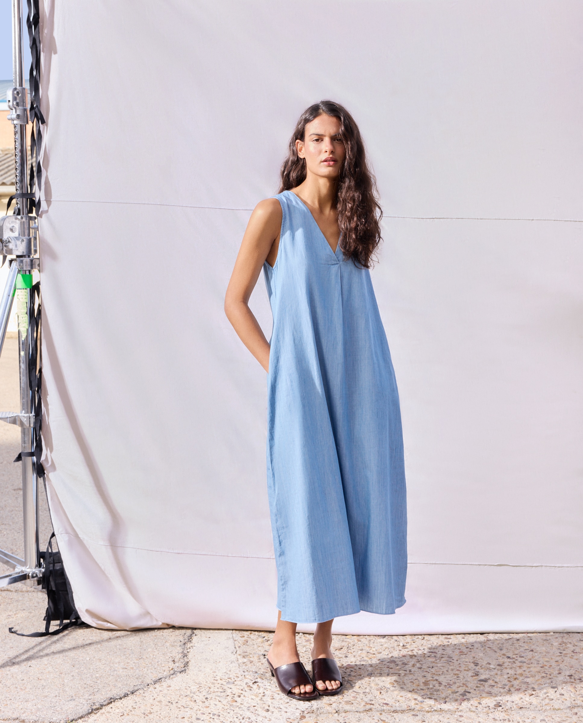 Vestido comprido de ganga Azul pálido-2
