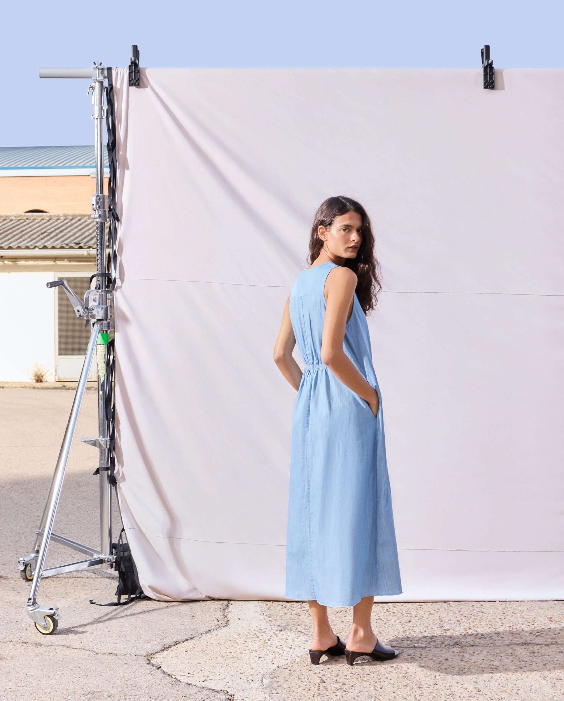 Vestido comprido de ganga Azul pálido-3