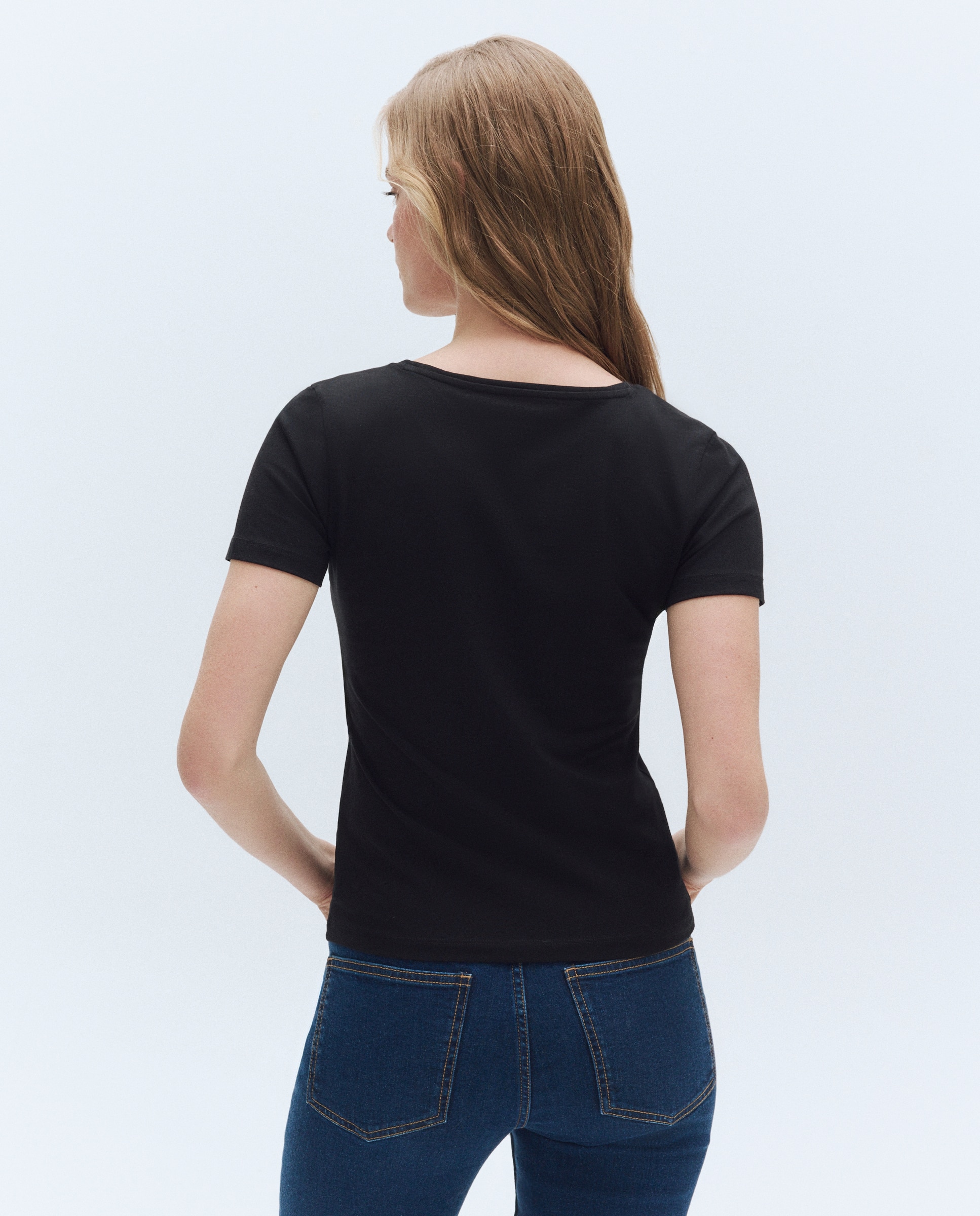 Camiseta de manga corta lisa de mujer - Easy Wear - Negro Negro-3