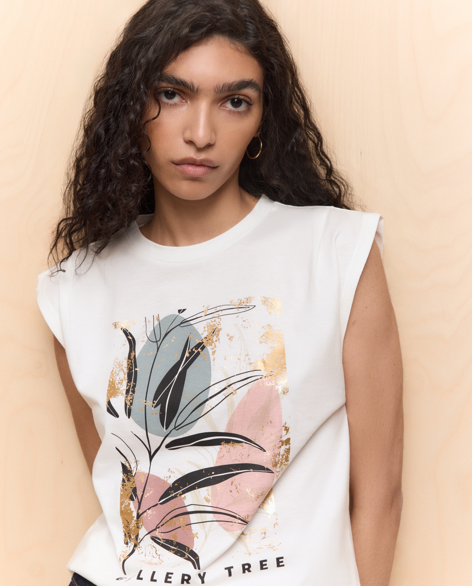Camiseta sin mangas estampada de mujer - Easy Wear - Beige Crudo-4