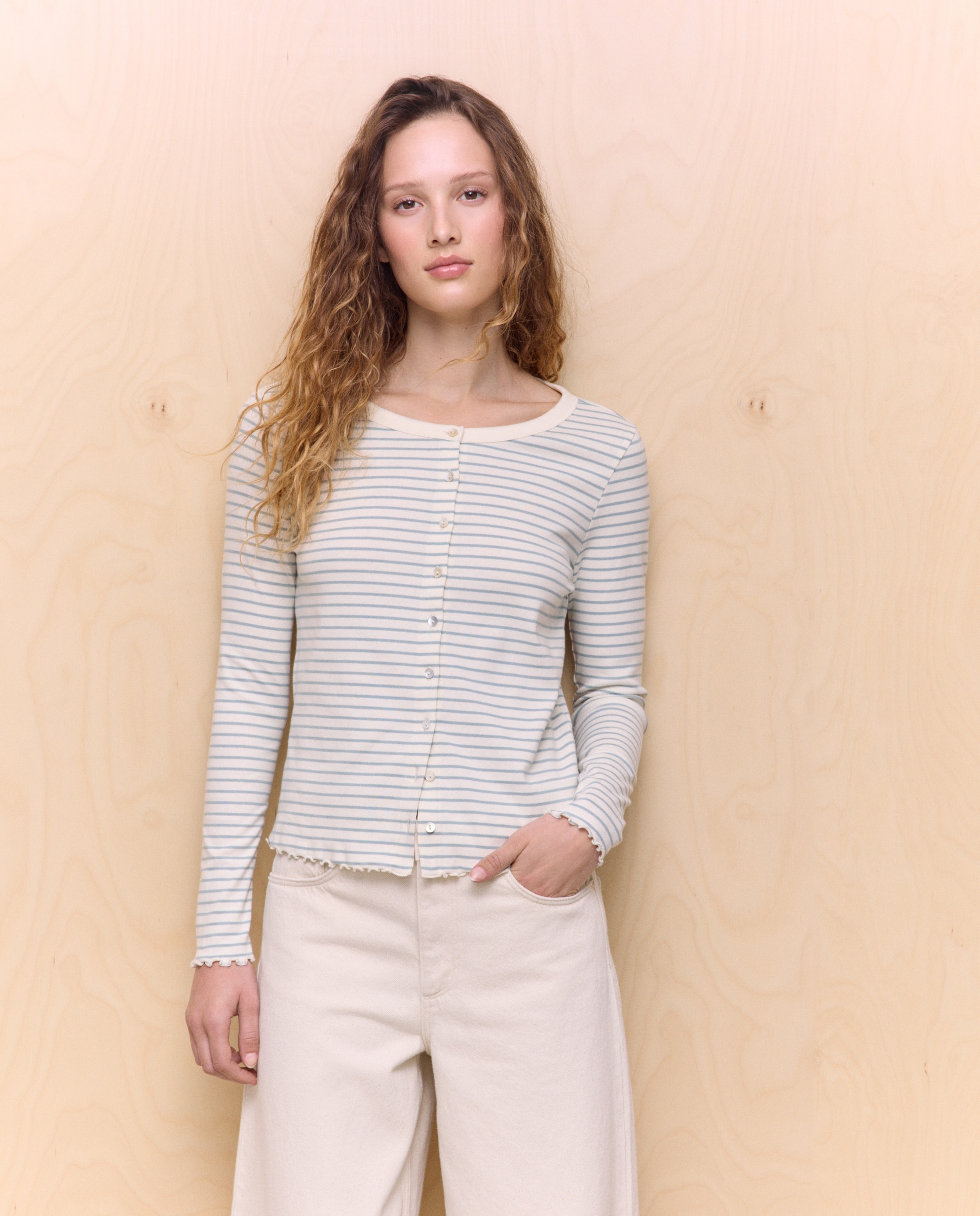 Camiseta de manga larga estampada de mujer - Easy Wear - Blanco Verde-1