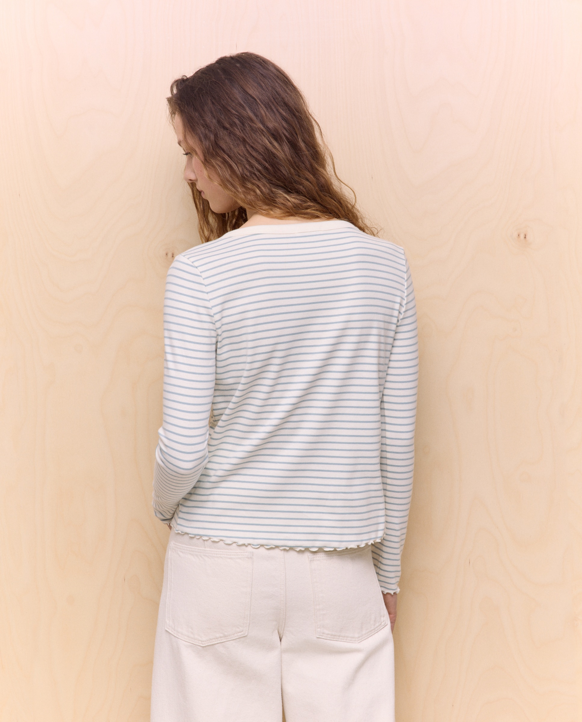 Camiseta de manga larga estampada de mujer - Easy Wear - Blanco Verde-3