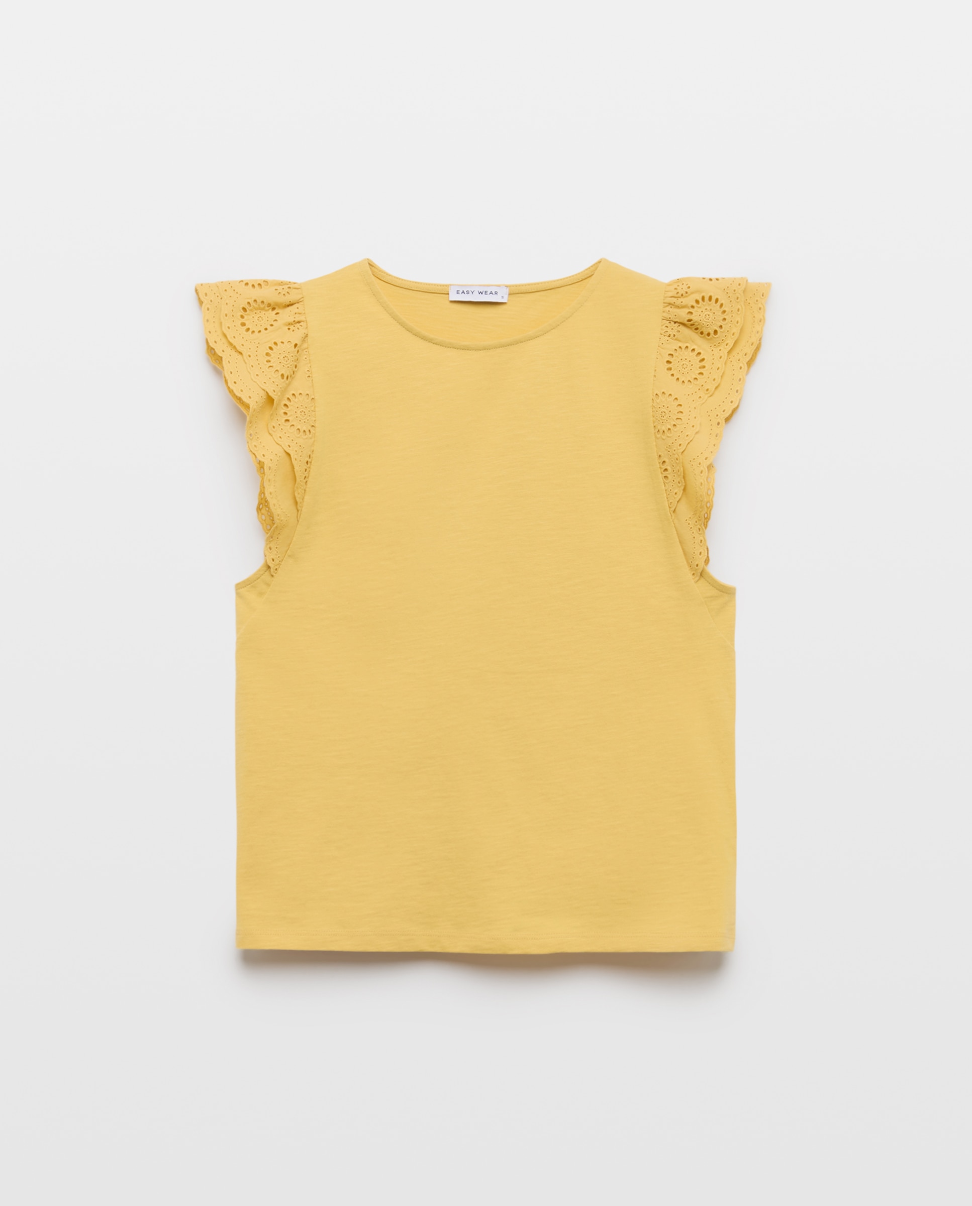 T-shirt com Folhos nas Mangas 300 Amarelo-4