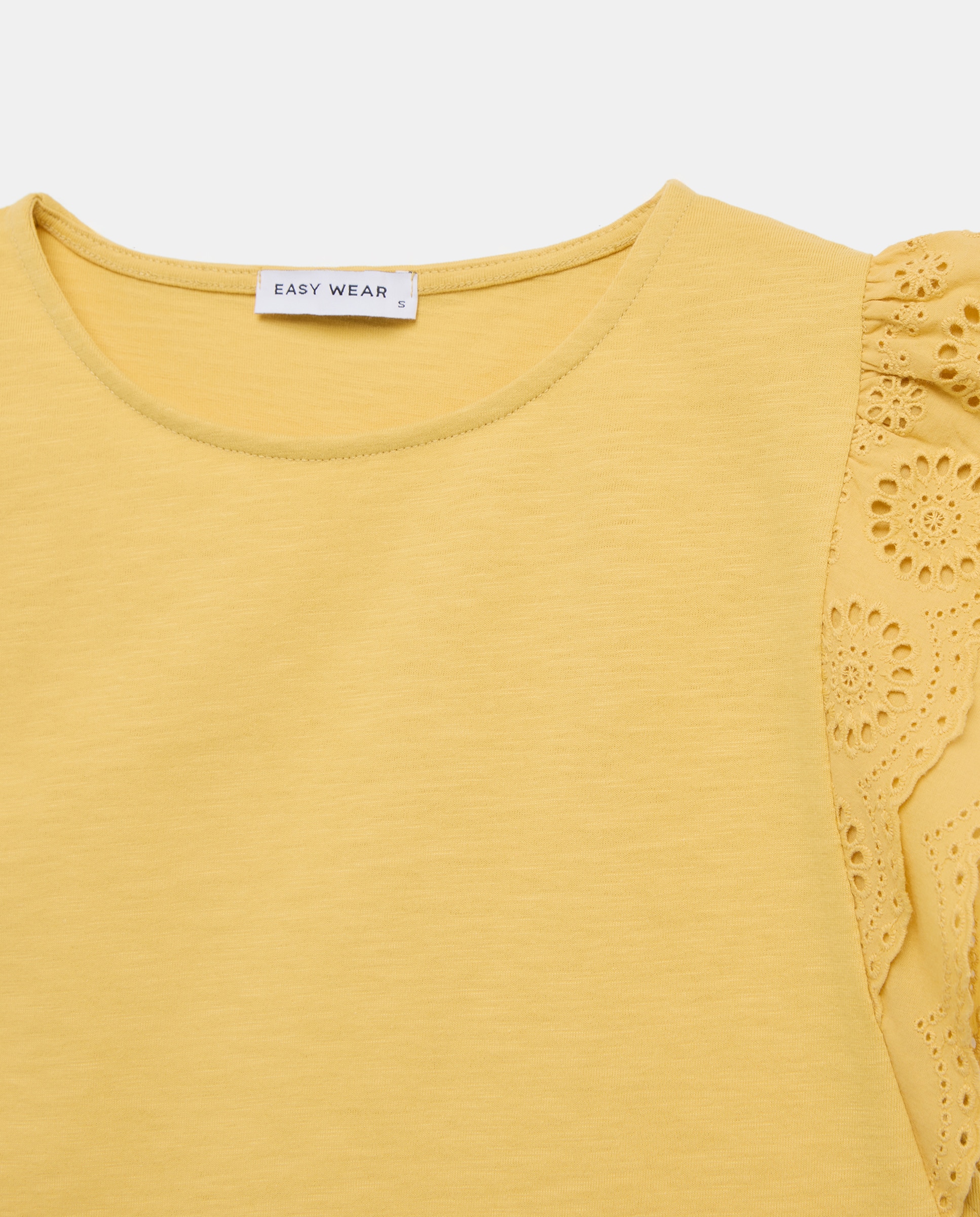 T-shirt com Folhos nas Mangas 300 Amarelo-5