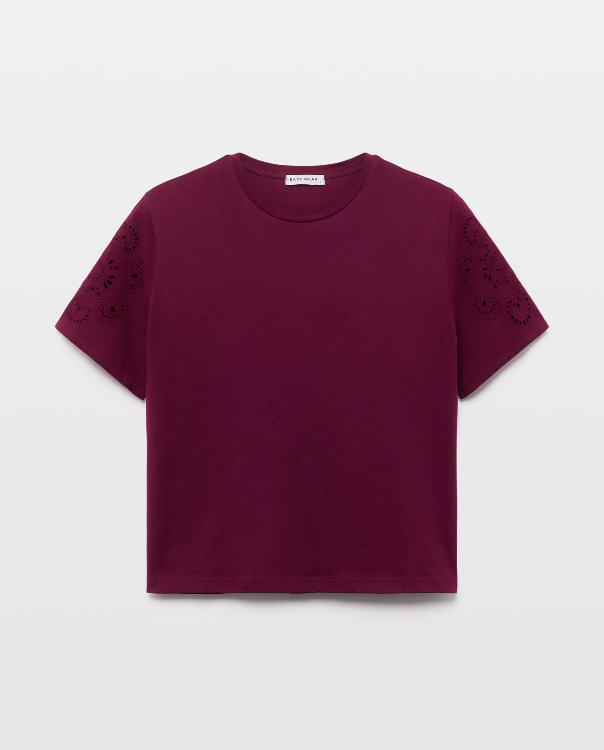 T-shirt com Mangas Perfuradas Bordeaux-4