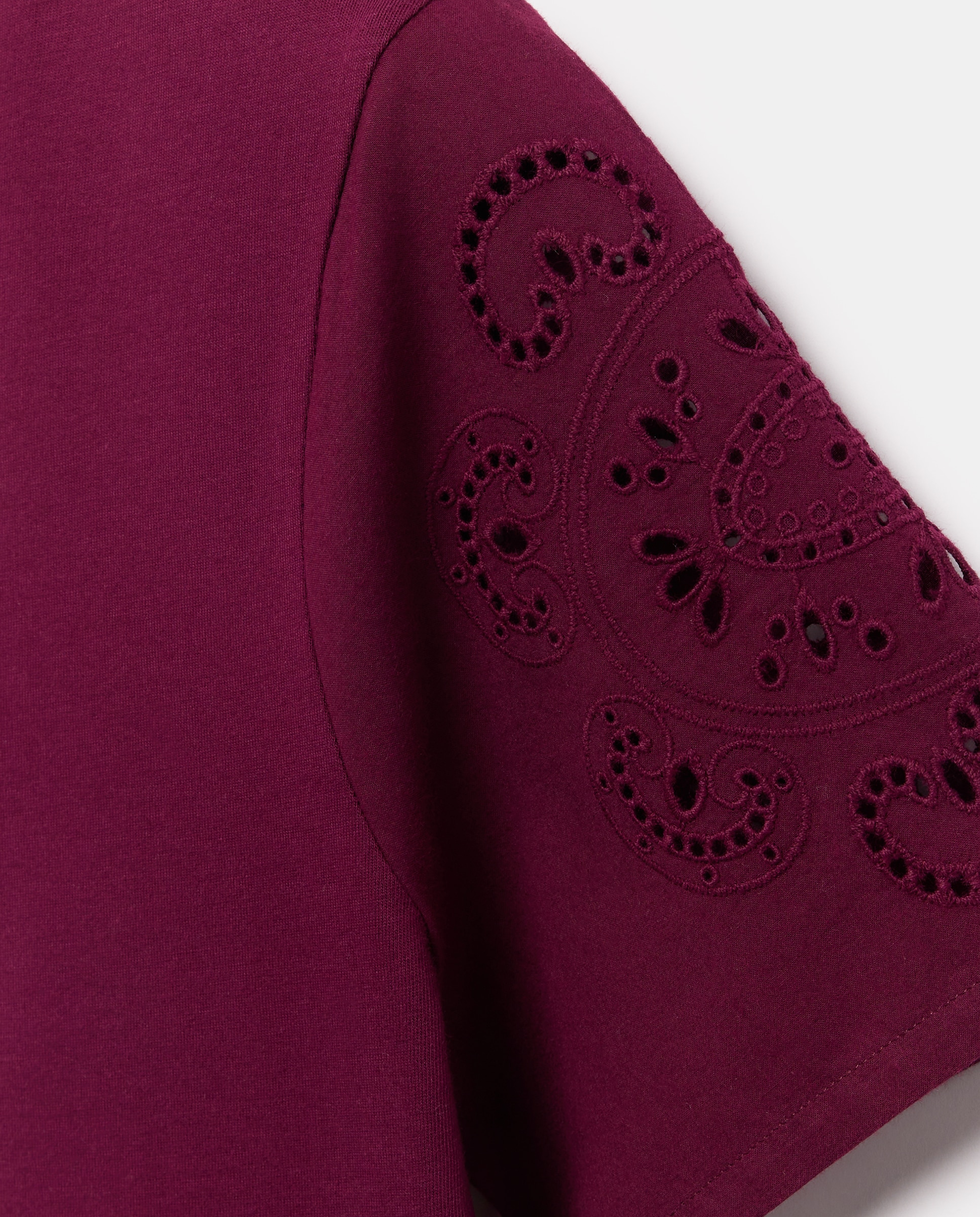 T-shirt com Mangas Perfuradas Bordeaux-5
