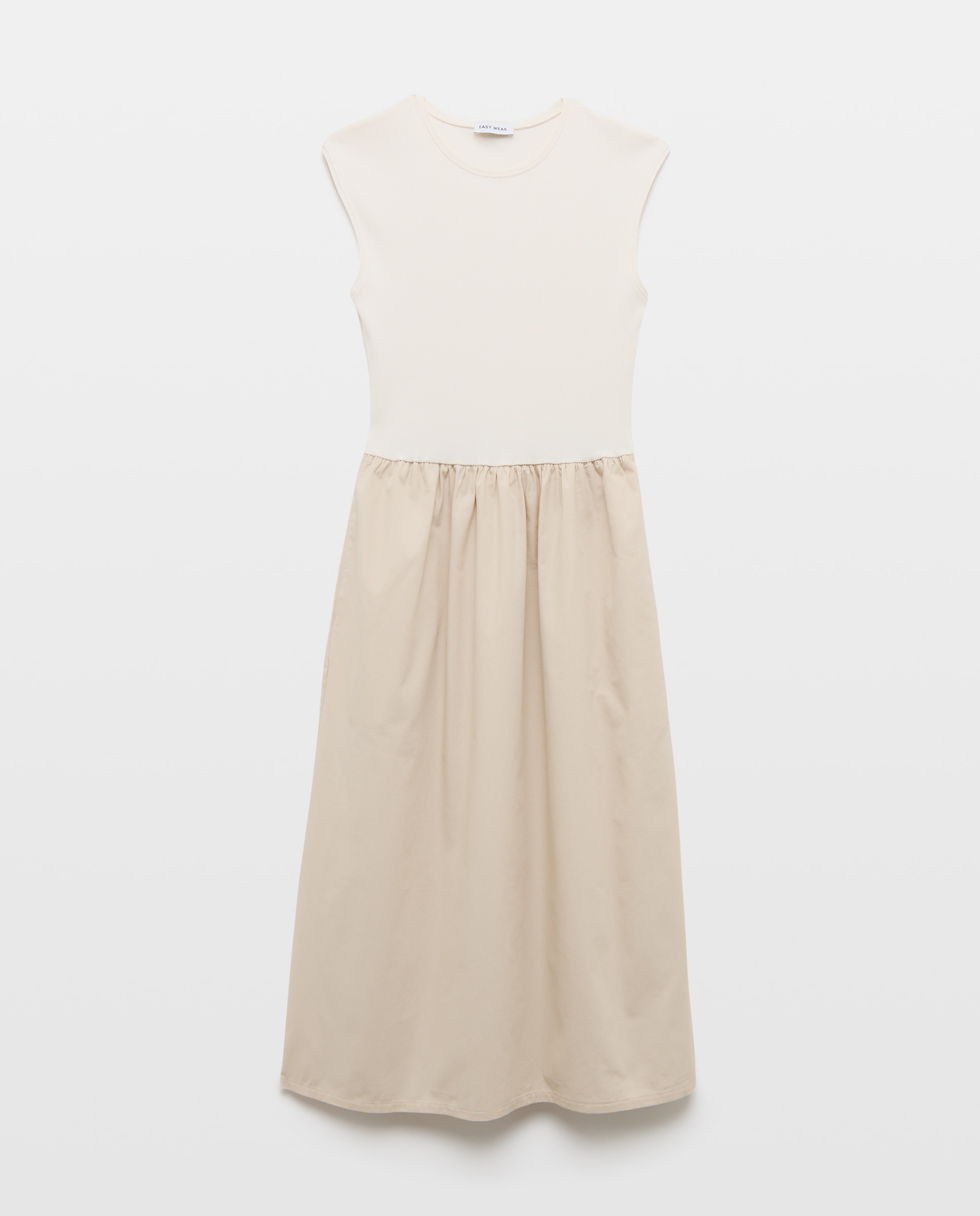 Vestido Midi Combinado sem Mangas Bege-5