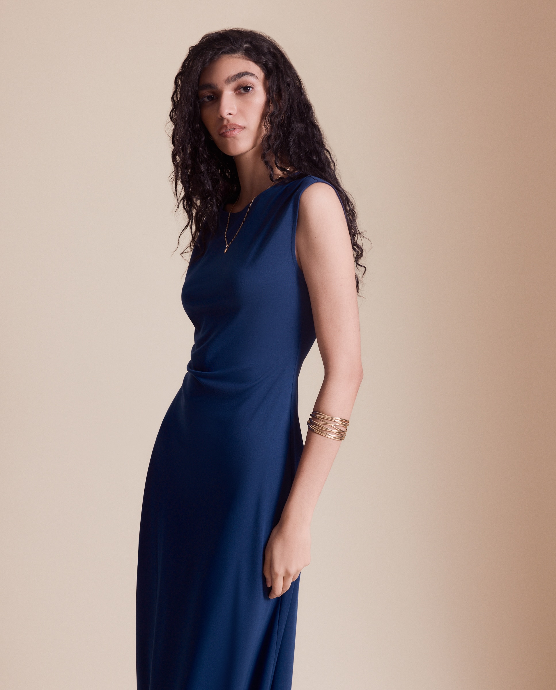Vestido midi frunces laterales - Easy Wear - 400 Azul 400 Azul-1