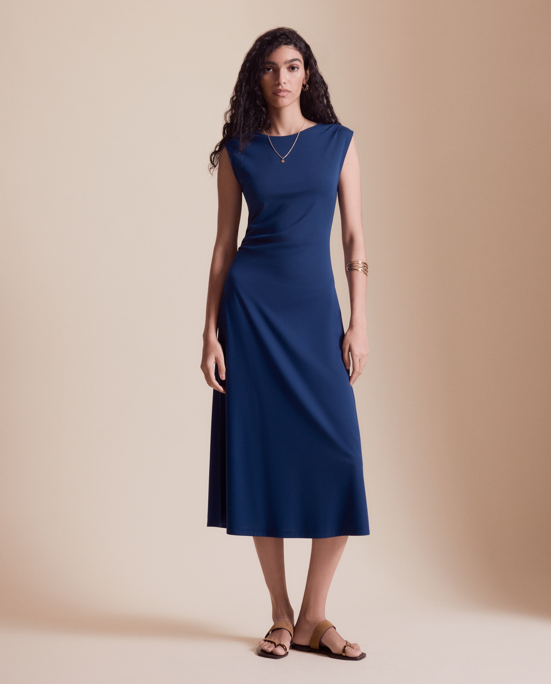 Vestido midi frunces laterales - Easy Wear - 400 Azul 400 Azul-2