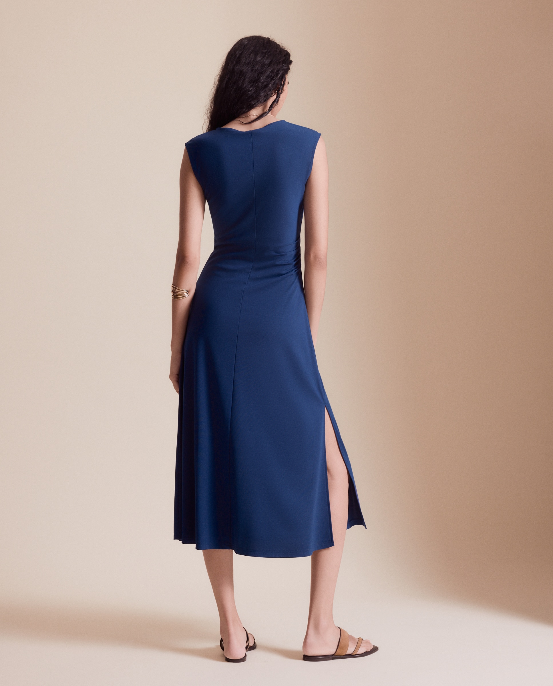 Vestido midi frunces laterales - Easy Wear - 400 Azul 400 Azul-3