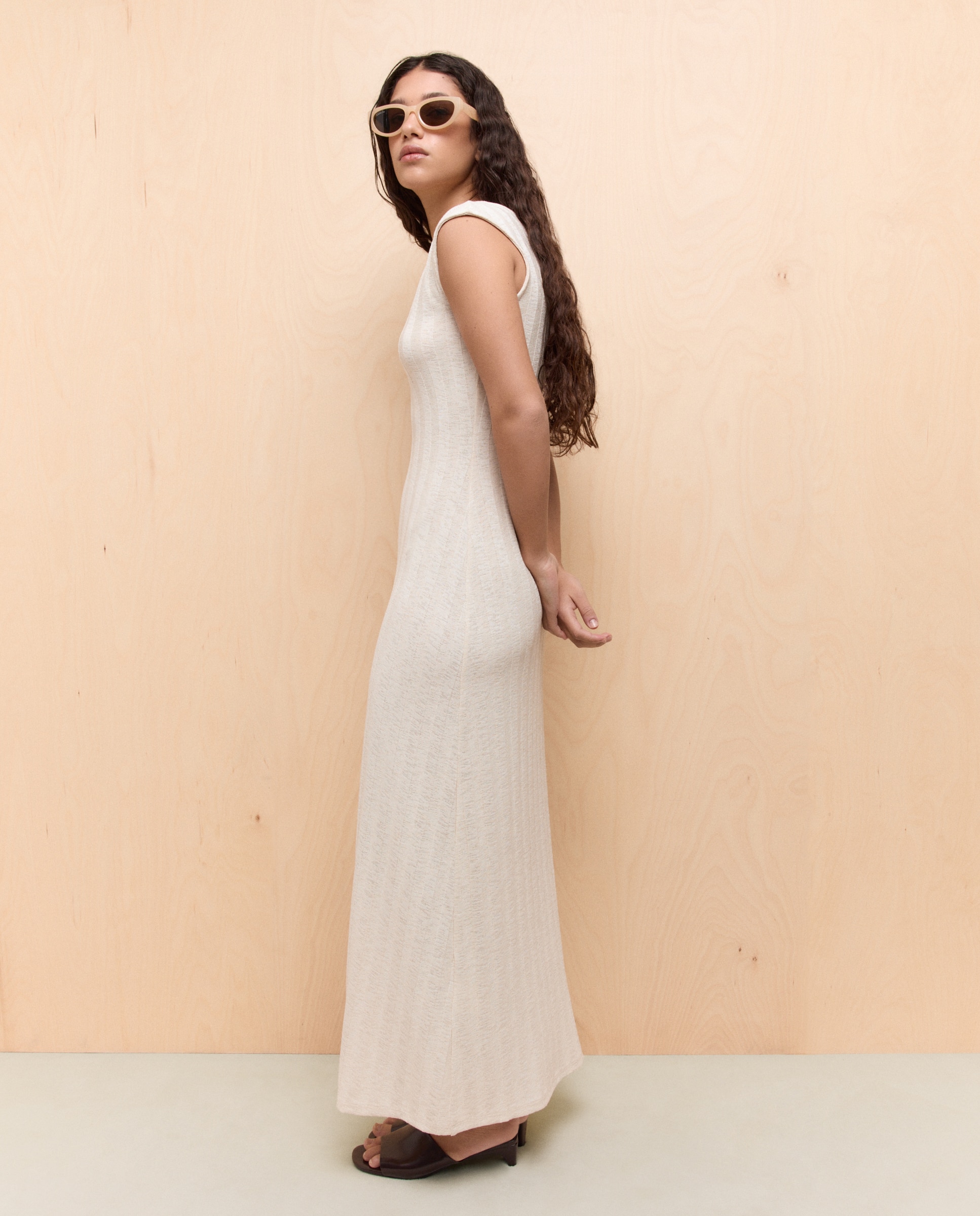 Vestido midi sin mangas de mujer - Easy Wear - Kaki Beige-2
