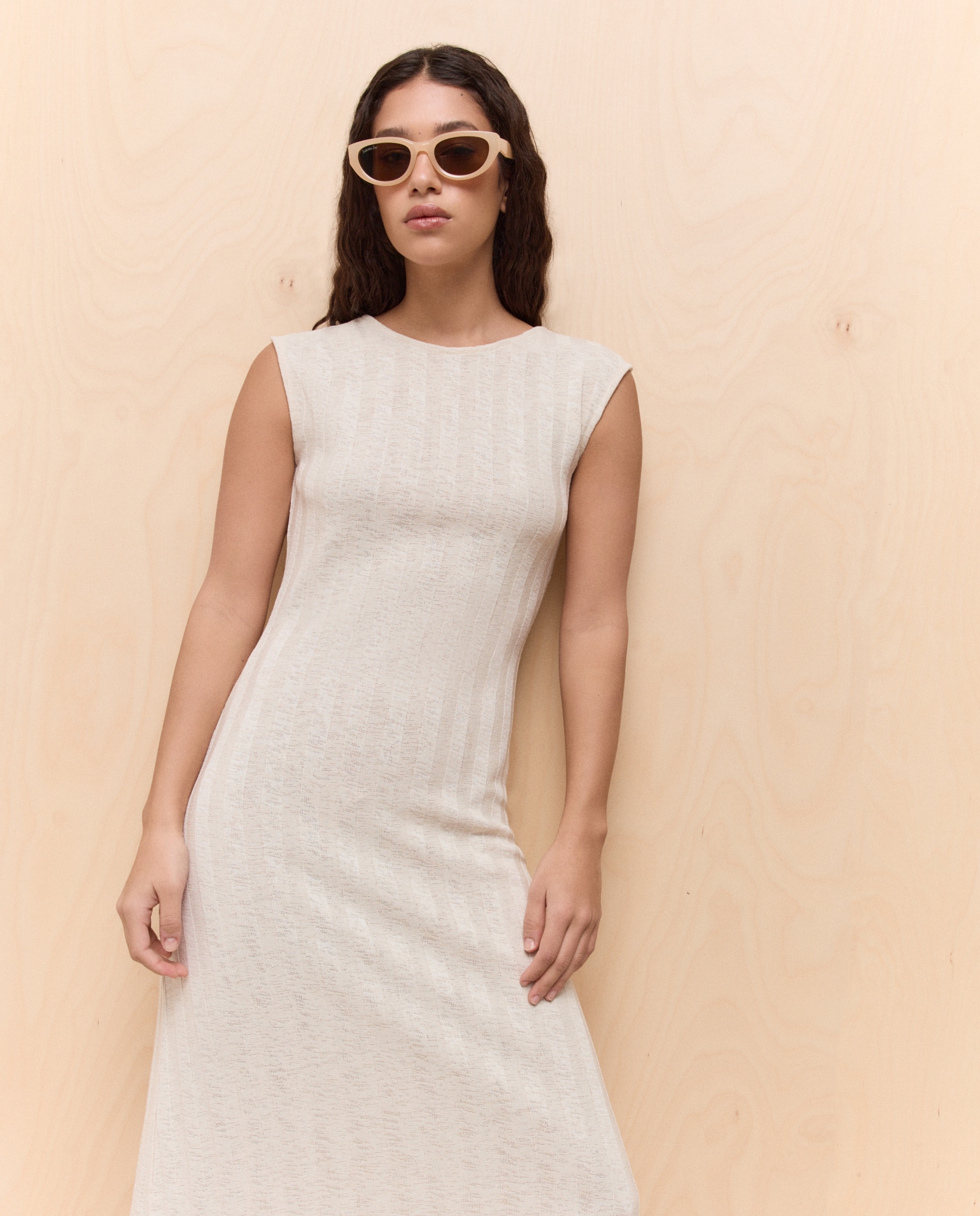 Vestido midi sin mangas de mujer - Easy Wear - Kaki Beige-3