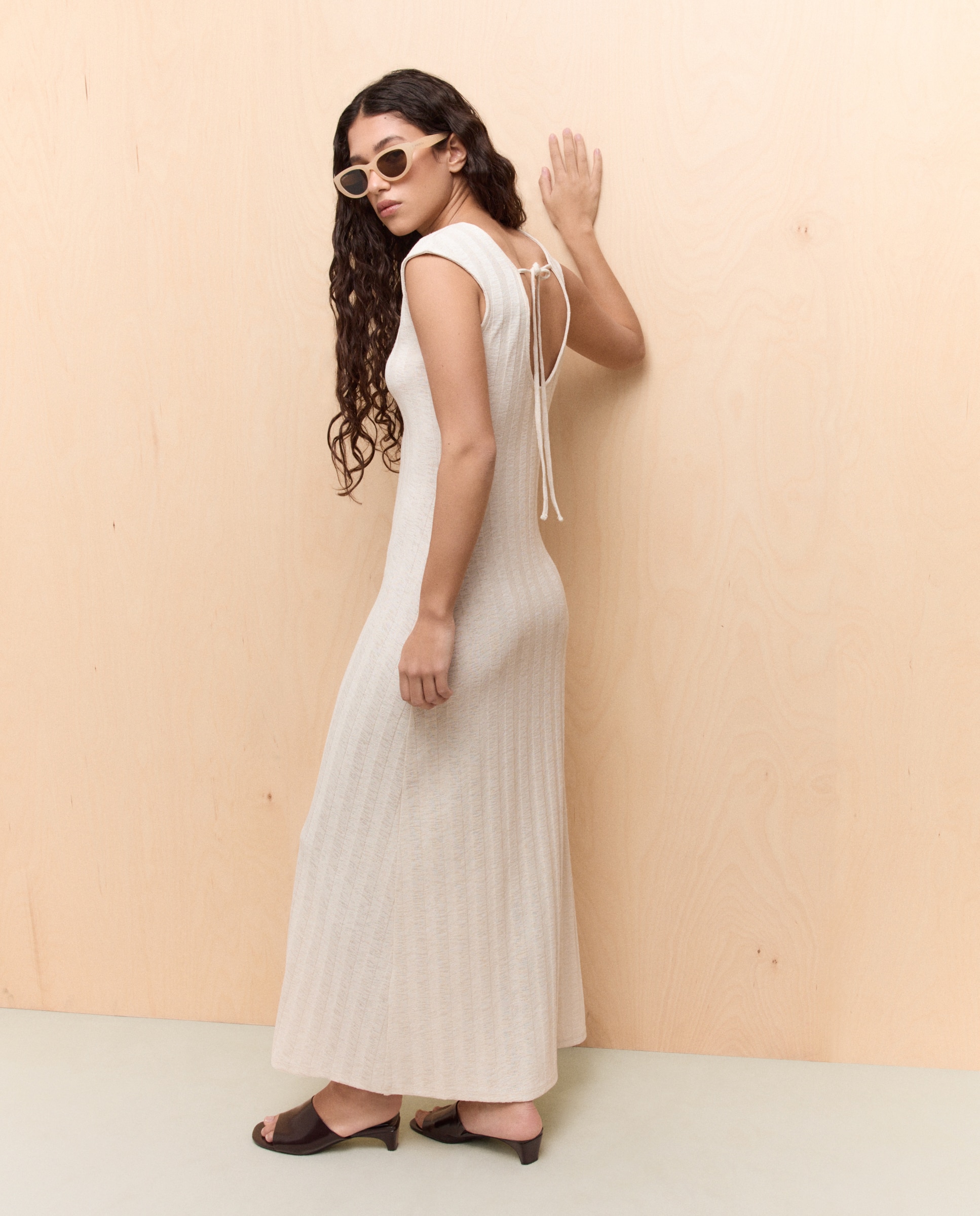 Vestido midi sin mangas de mujer - Easy Wear - Kaki Beige-4