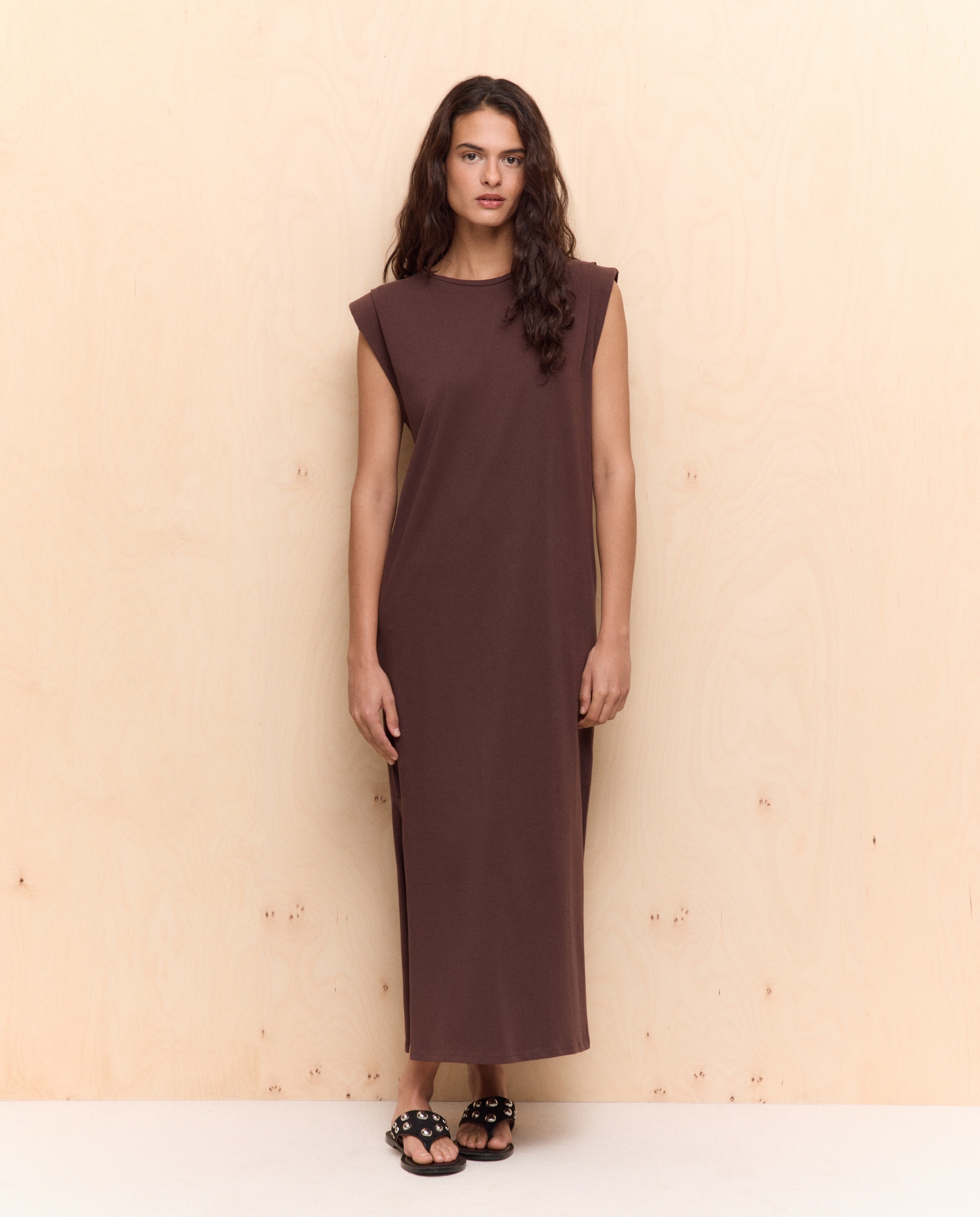 Vestido midi tirantes de mujer - Easy Wear - Mostaza Marrón-2
